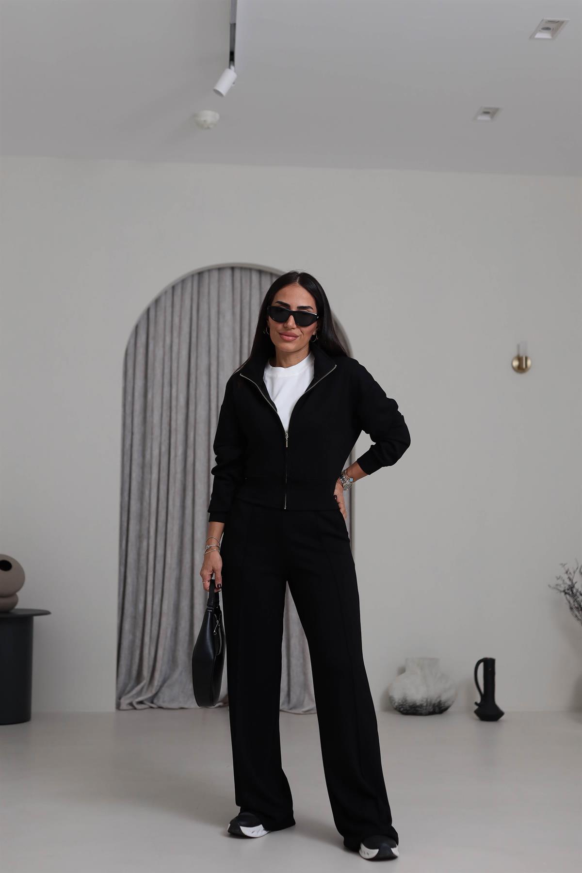 4044 Gold Fermuarlı Modal Kumaş Takım SİYAH