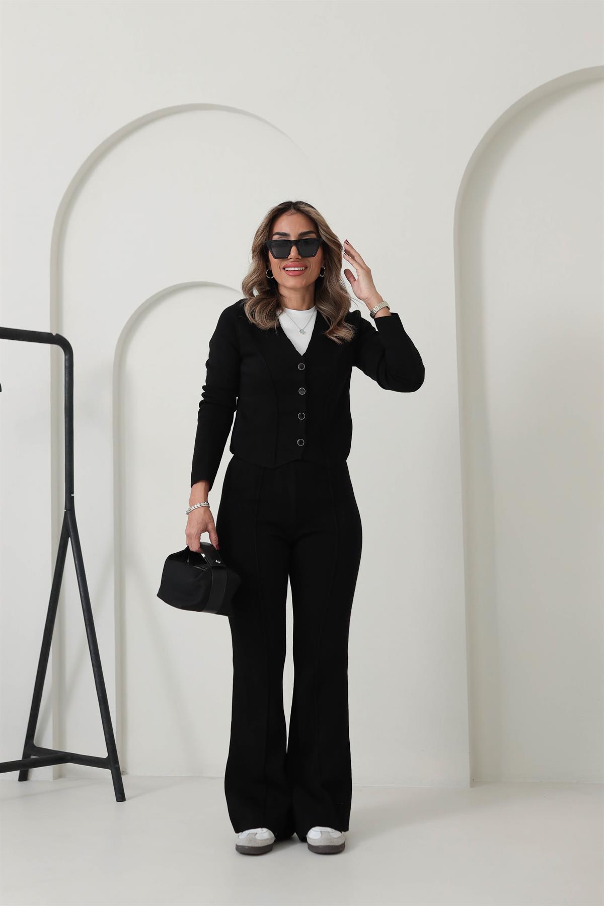 Çimalı Triko Ceket & Pantolon Takım SİYAH