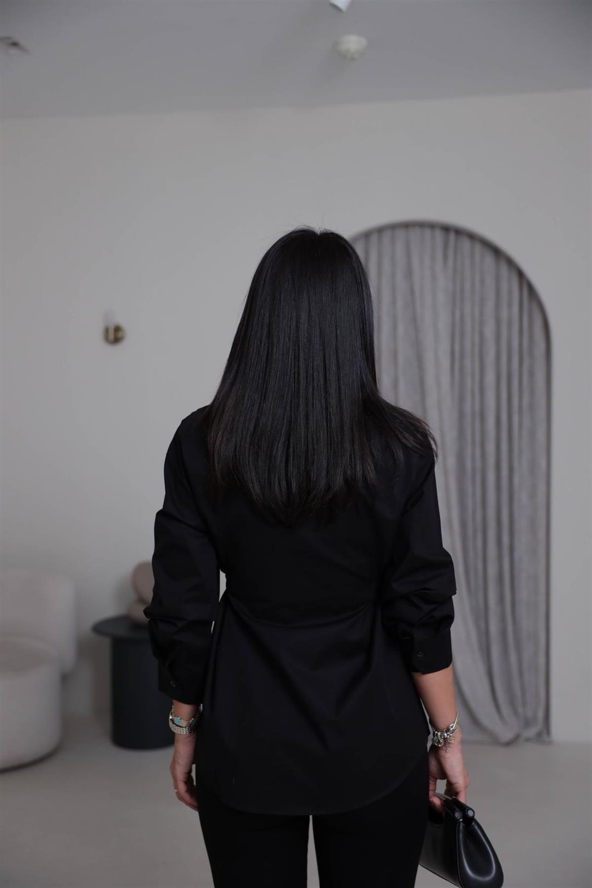 7176 Beli Kemer Detaylı Gömlek SİYAH