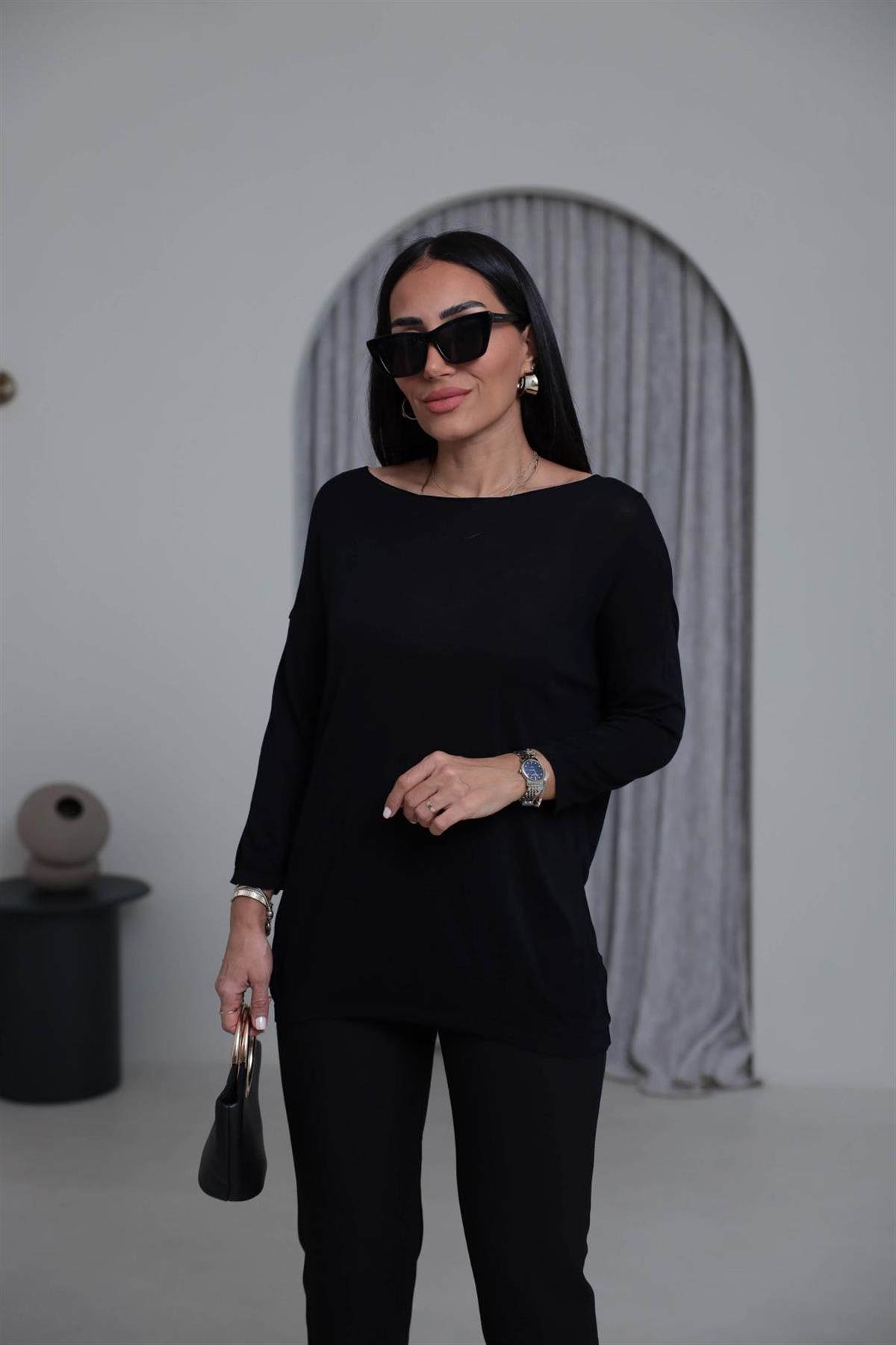 928 Truvakar Kol Viskon Triko Bluz SİYAH