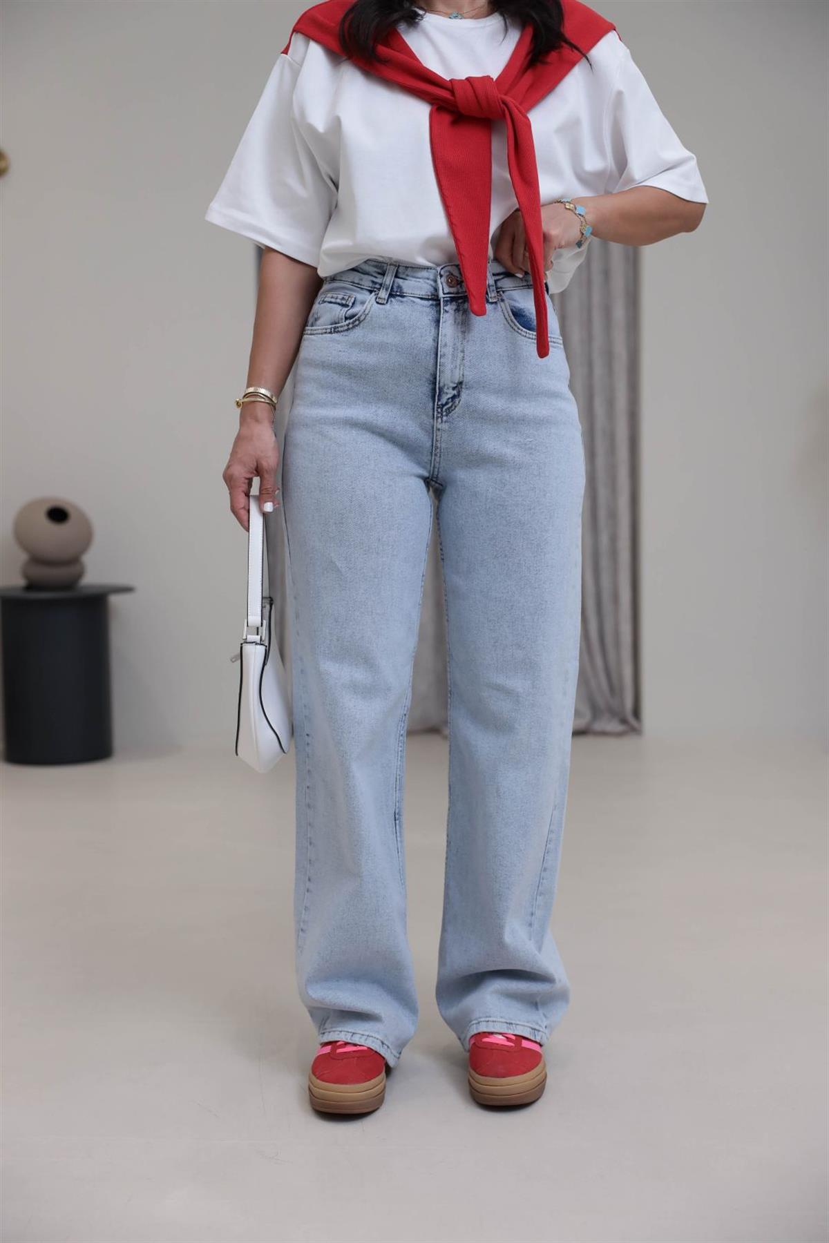 1071 Yüksek Bel Dökümlü Palazzo Jean AÇIK MAVİ