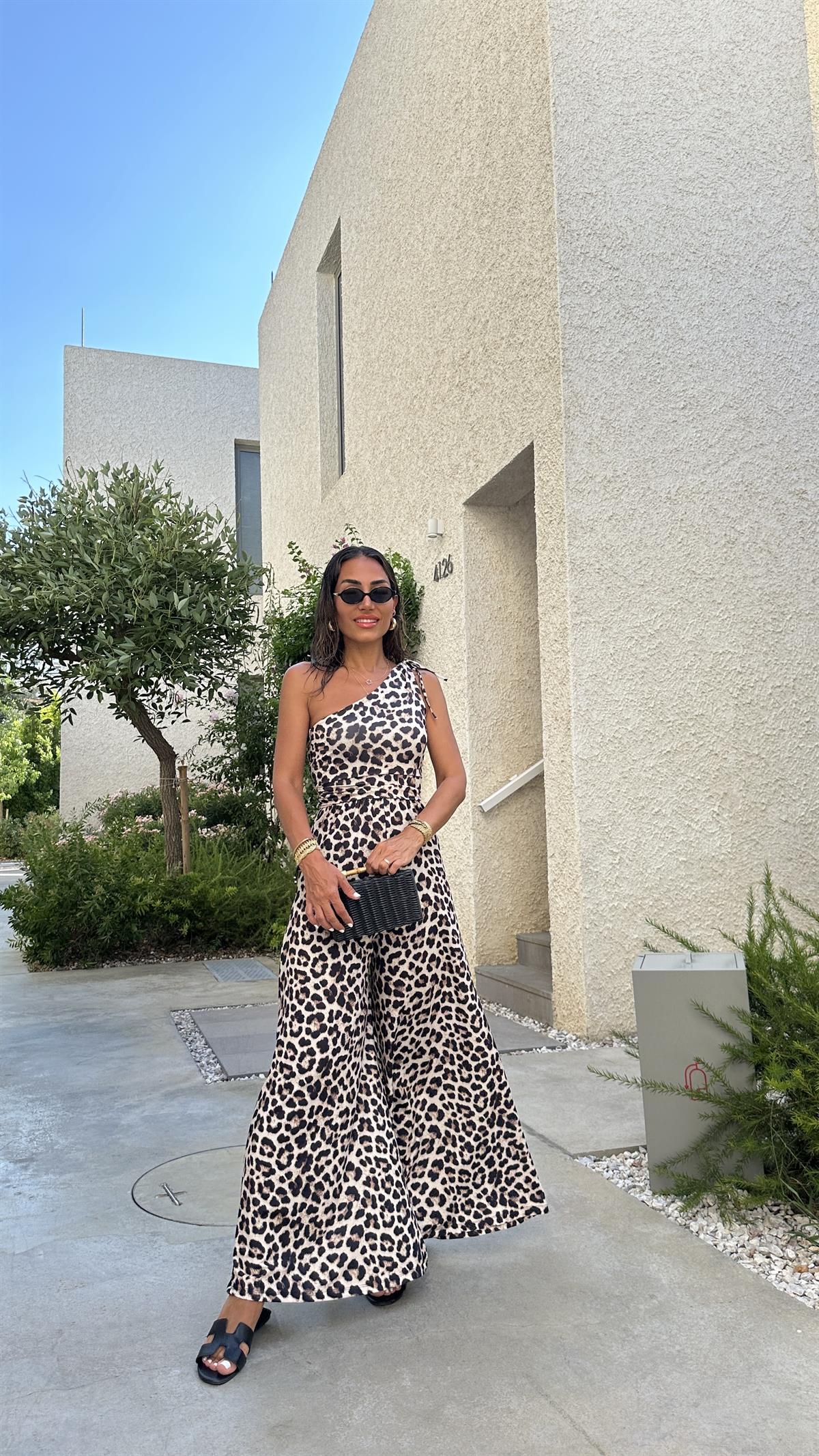 6434 Leopar Desen Tek Omuz Tulum