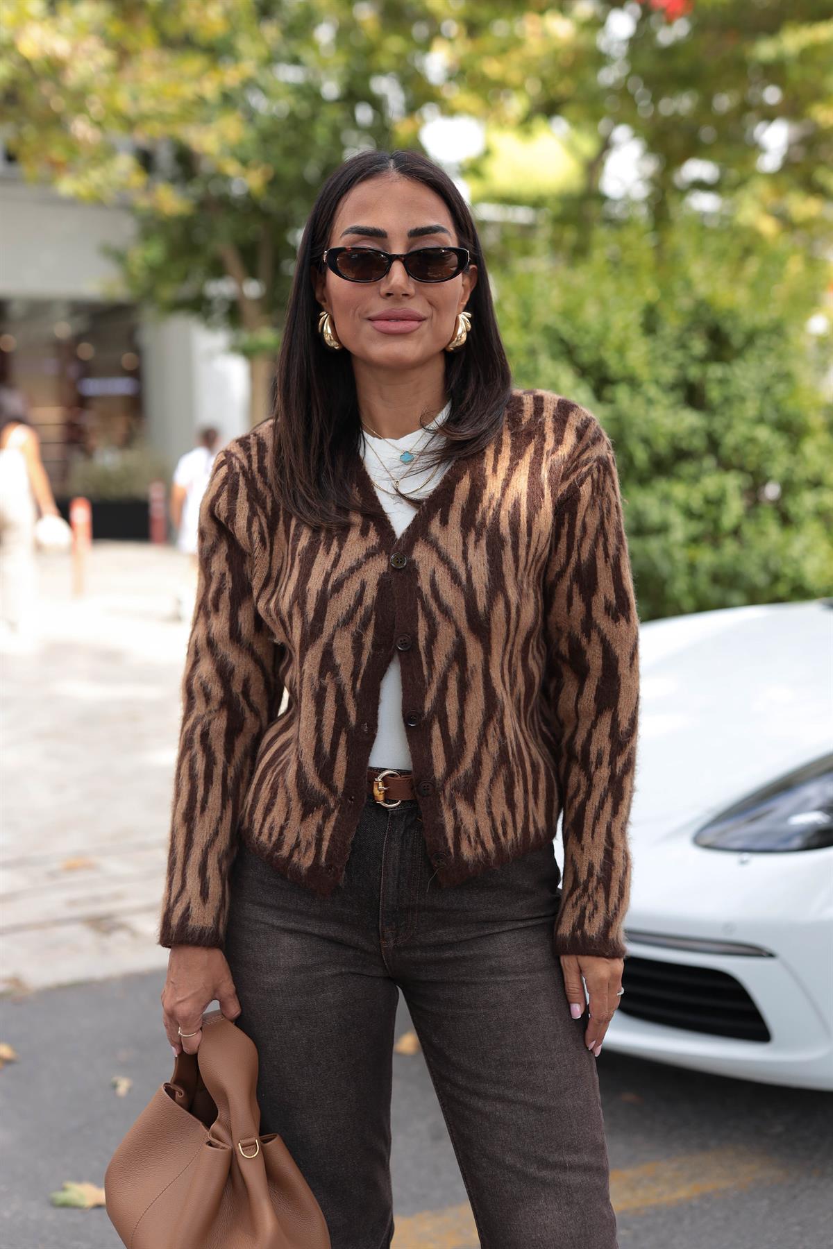 0140 Massi Şardonlu Desenli Hırka KAHVE