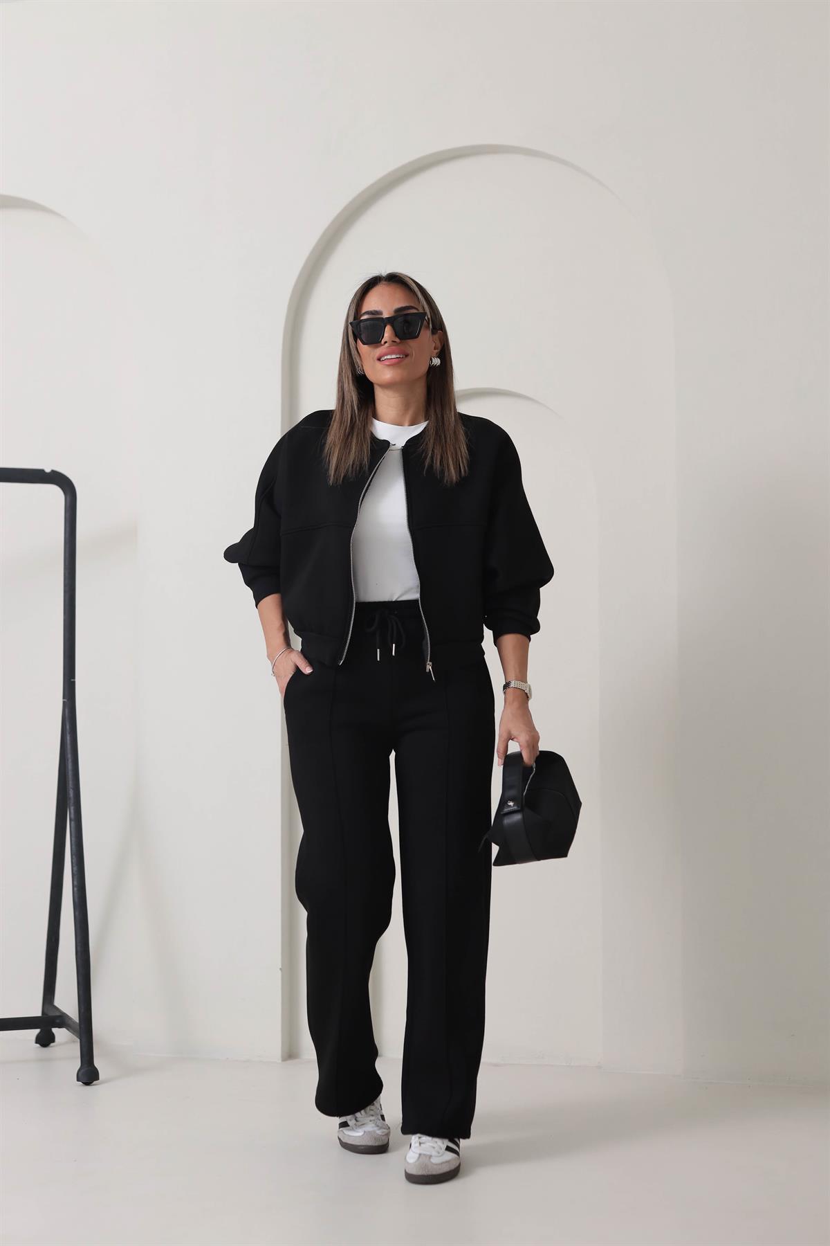 Fermuarlı Çimalı 3iplik Şardonlu Takım SİYAH