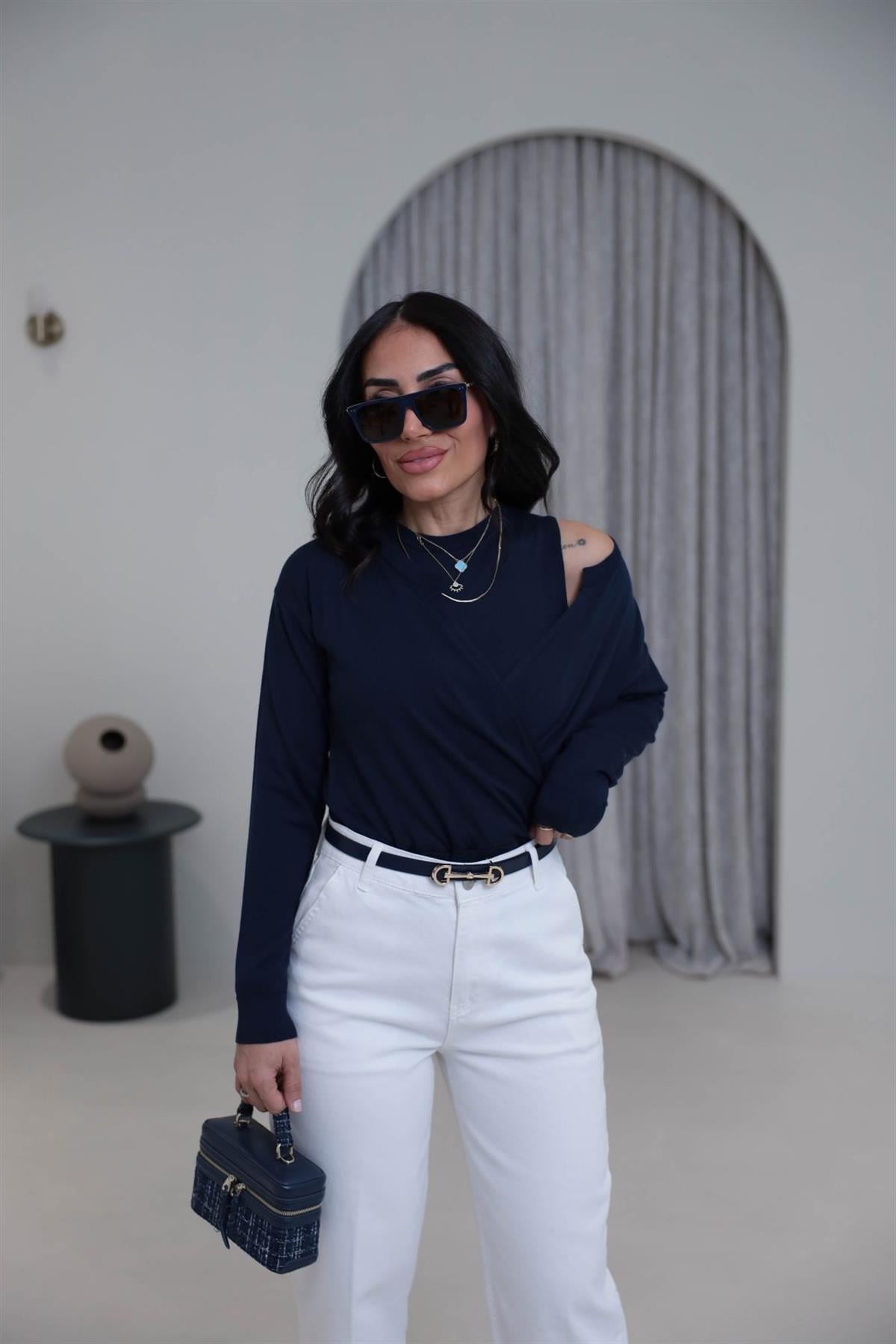 0163 Kruvaze Korsman İkili Takım Triko LACİVERT