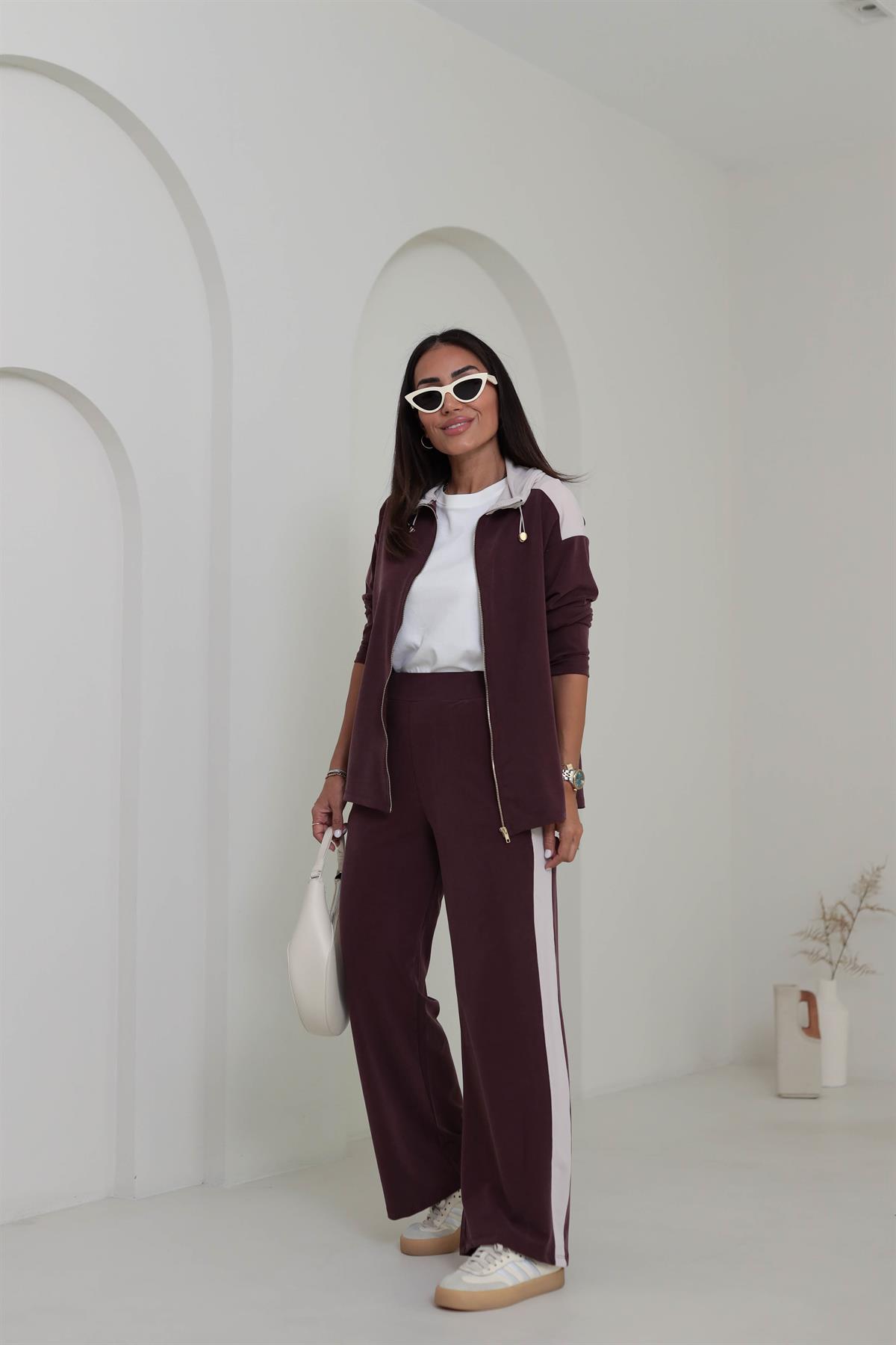 2003 Garnili Fermuarlı Kapşonlu Pike Modal Takım BORDO