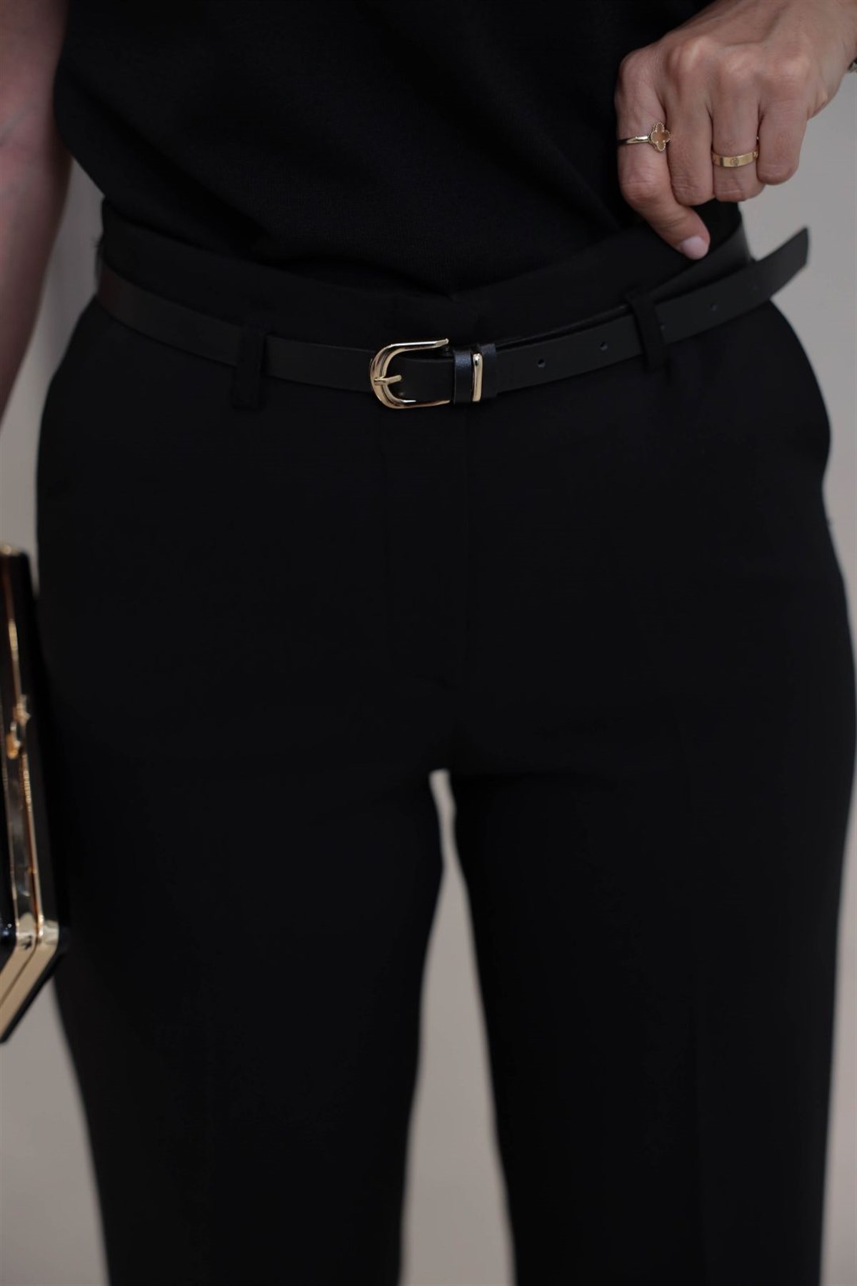 7050 Kemerli Paçası Dikiş Detay Palazzo Pantolon SİYAH