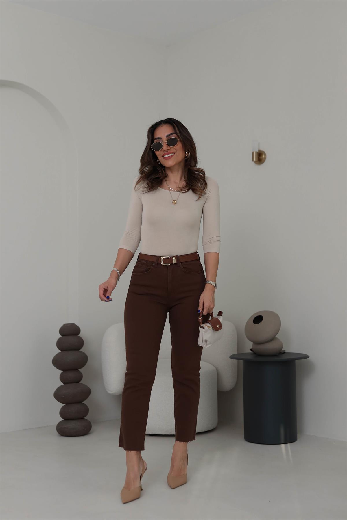 0816 Kayık Yaka Bodysuit BEJ