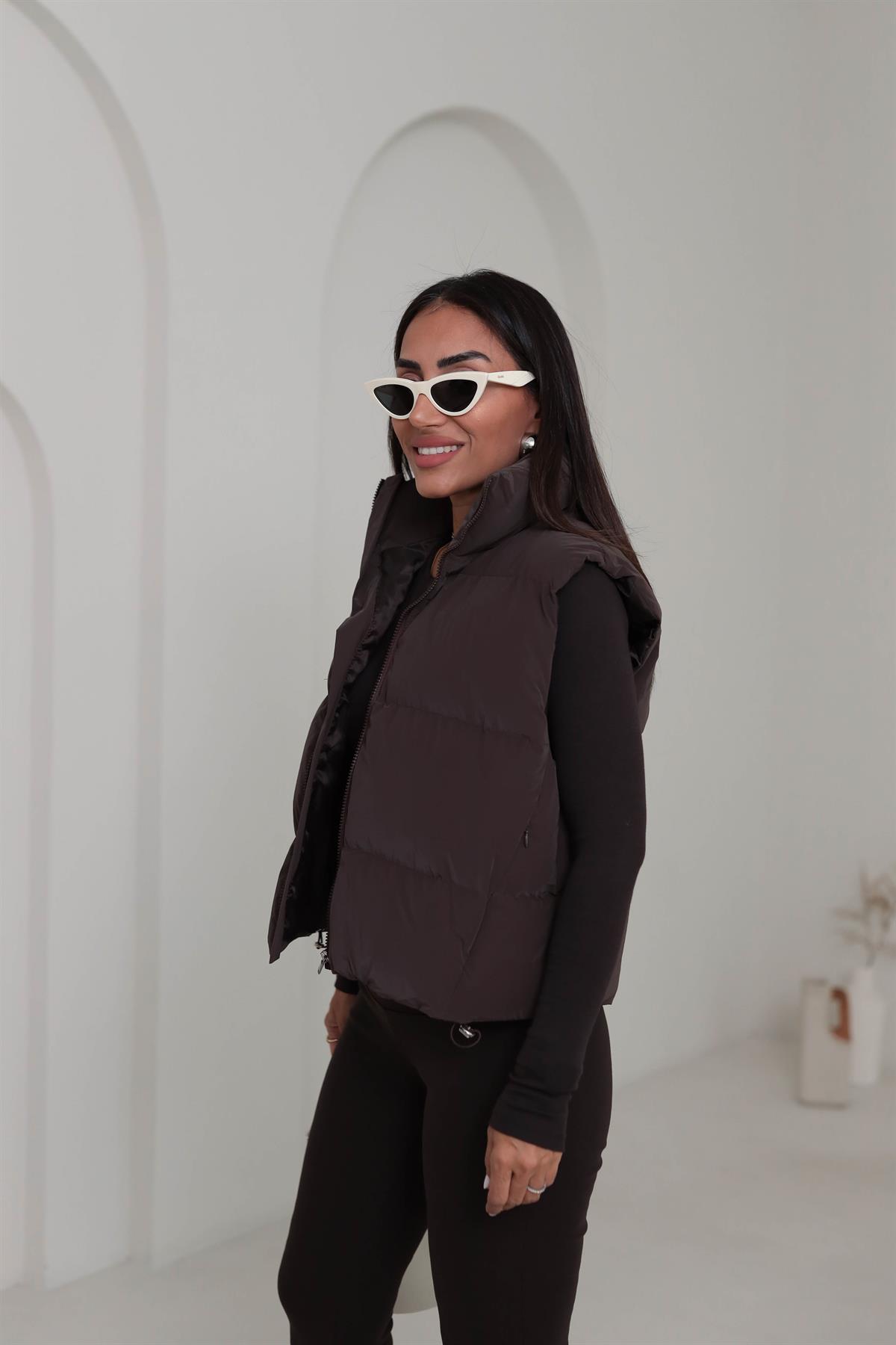 118 Şişme Dik Yaka Yelek KAHVE