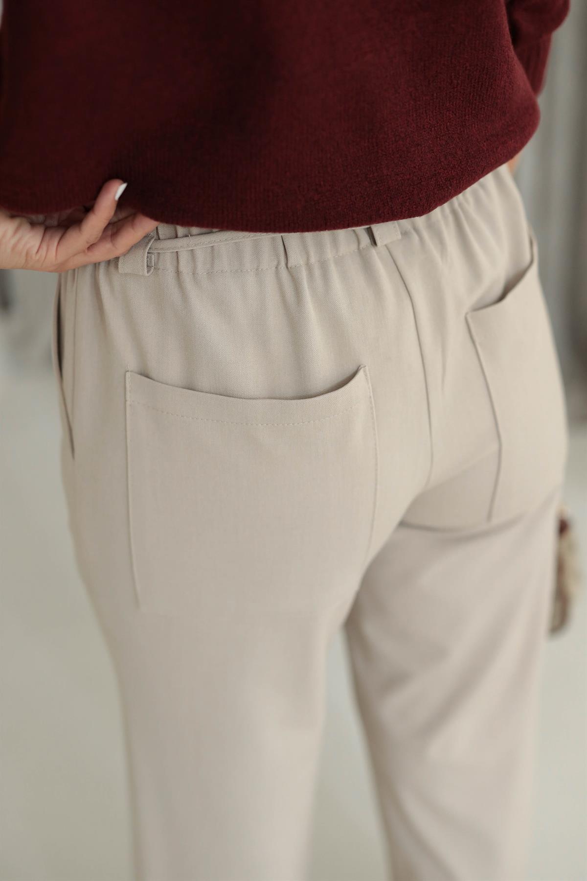 1546 Beli Lastikli Bol Pantolon TAŞ