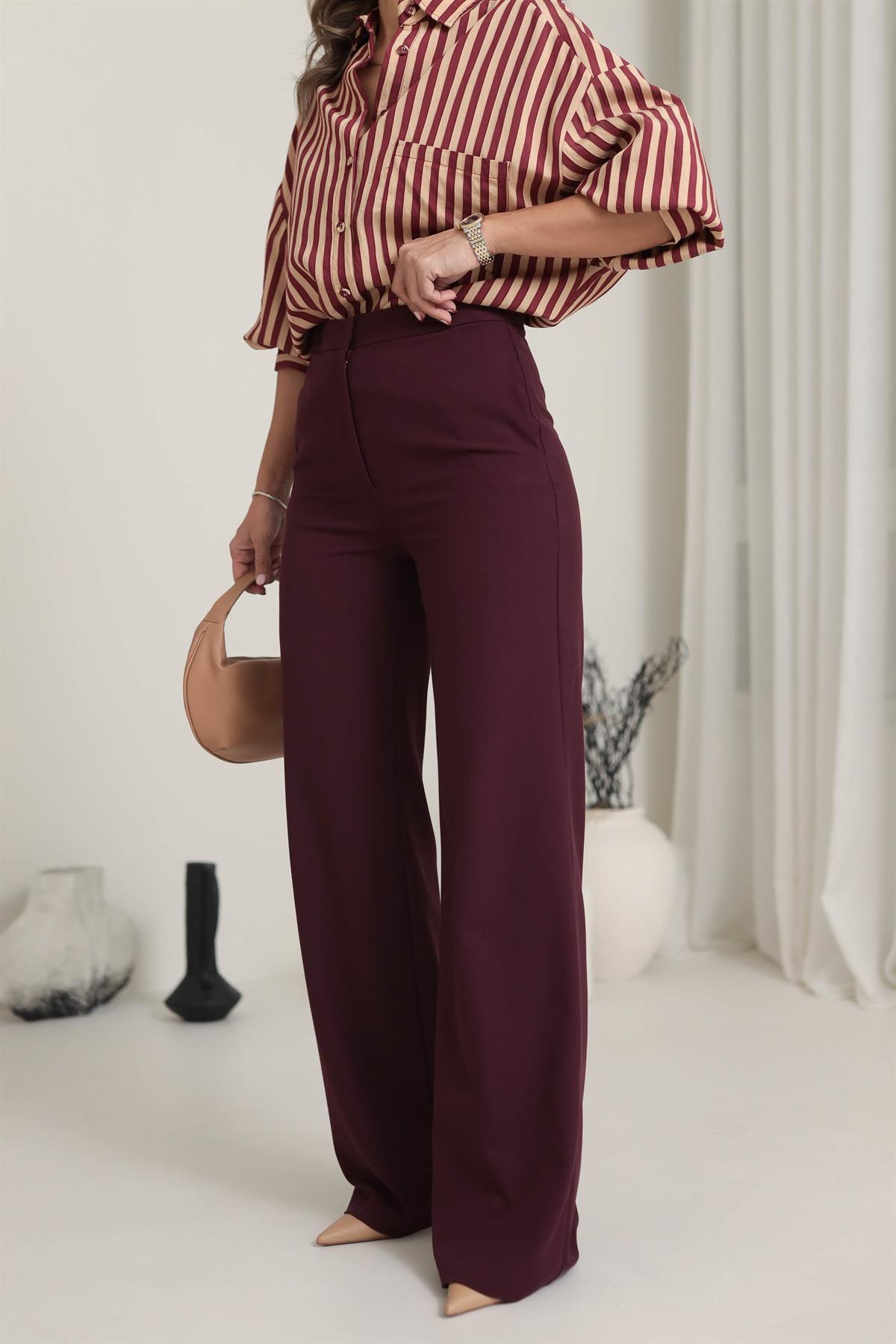 8010K Palazzo Kumaş Pantolon BORDO