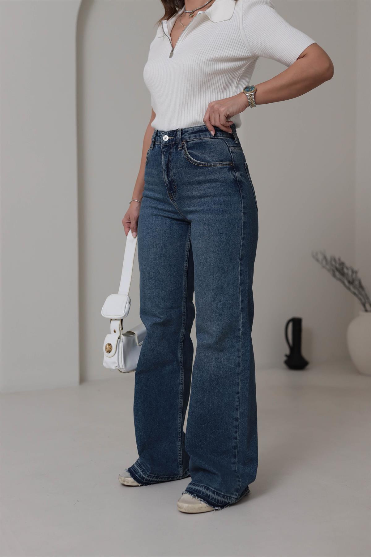 Massi Paça Püsküllü Wideleg Jean KOYU MAVİ