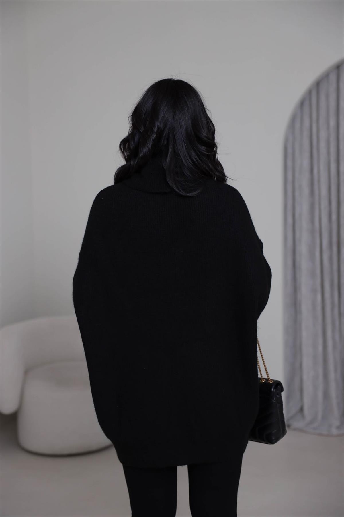 2268 Balıkçı Yaka Uzun Kazak SİYAH