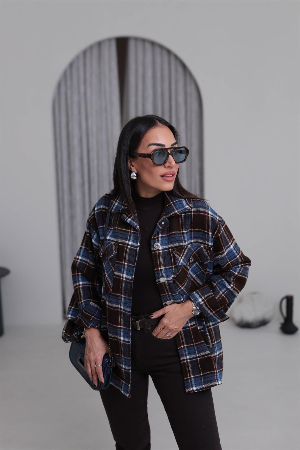 6055 Ekose Ceket Gömlek ACI KAHVE