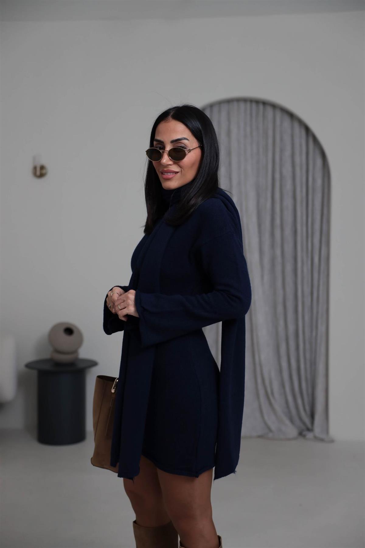 5251 Kayık Yaka Şallı Tunik LACİVERT