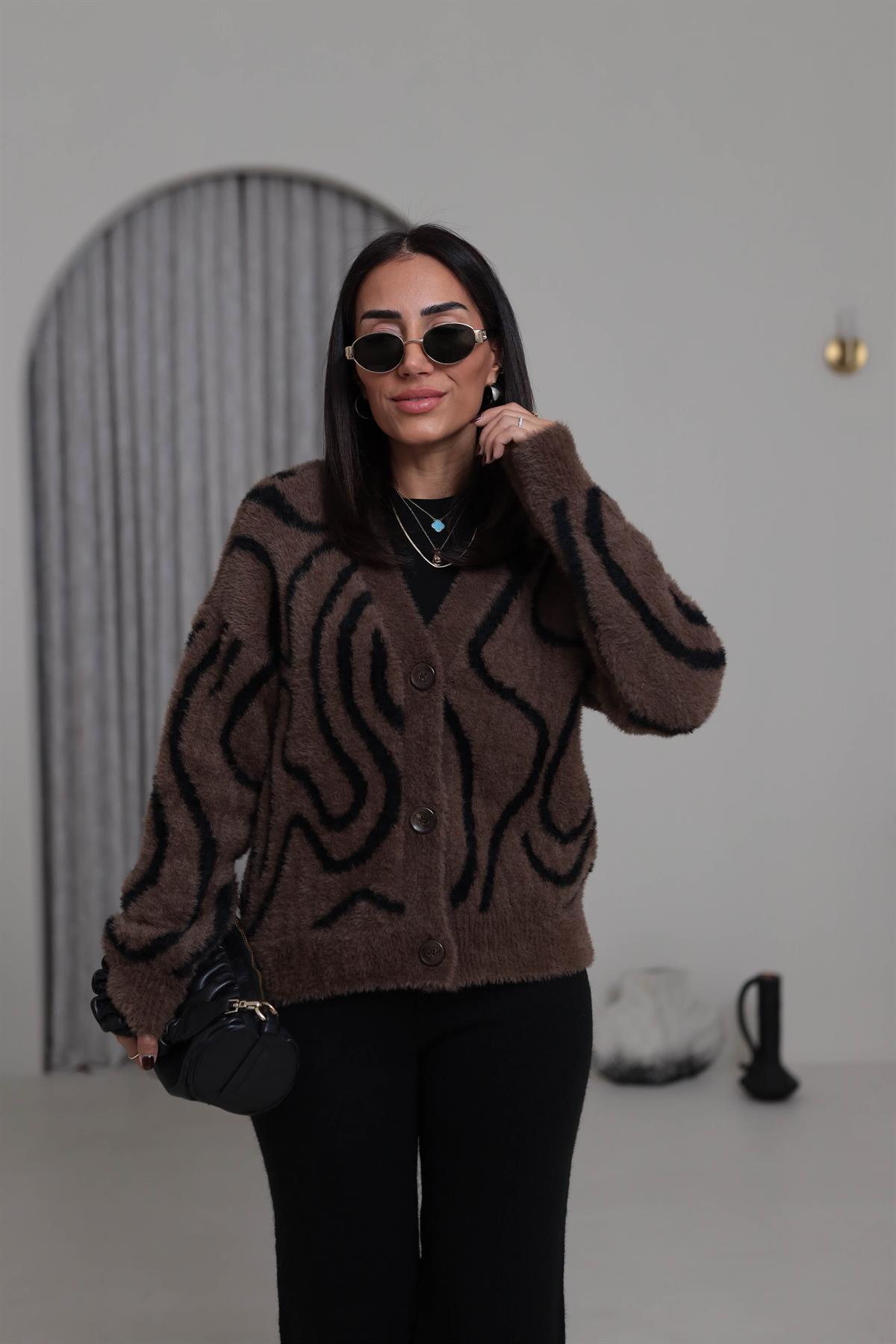 5130 Desenli Yumoş Hırka KAHVE