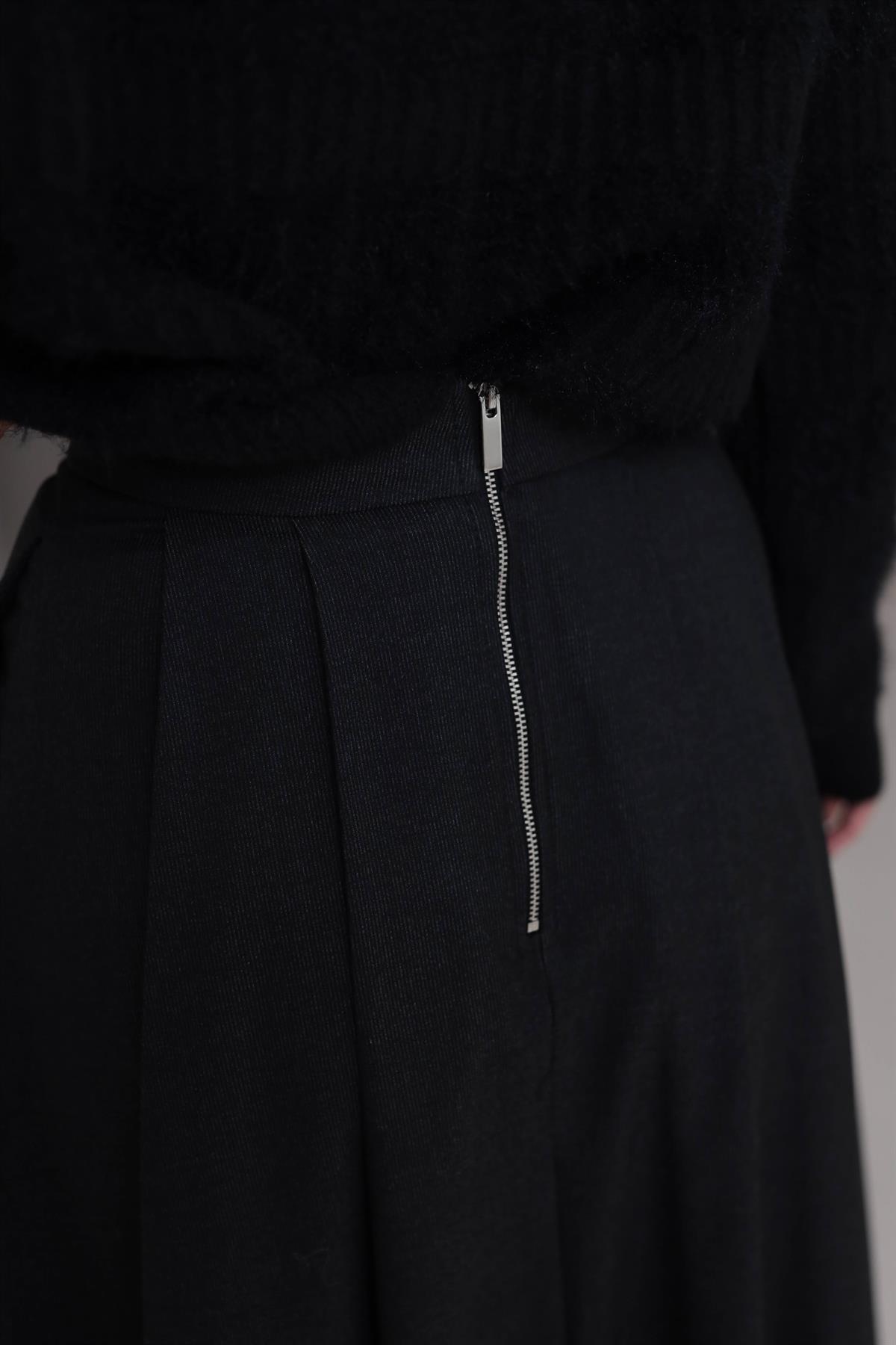 5152 Geniş Pileli Midi Etek ANTRASİT