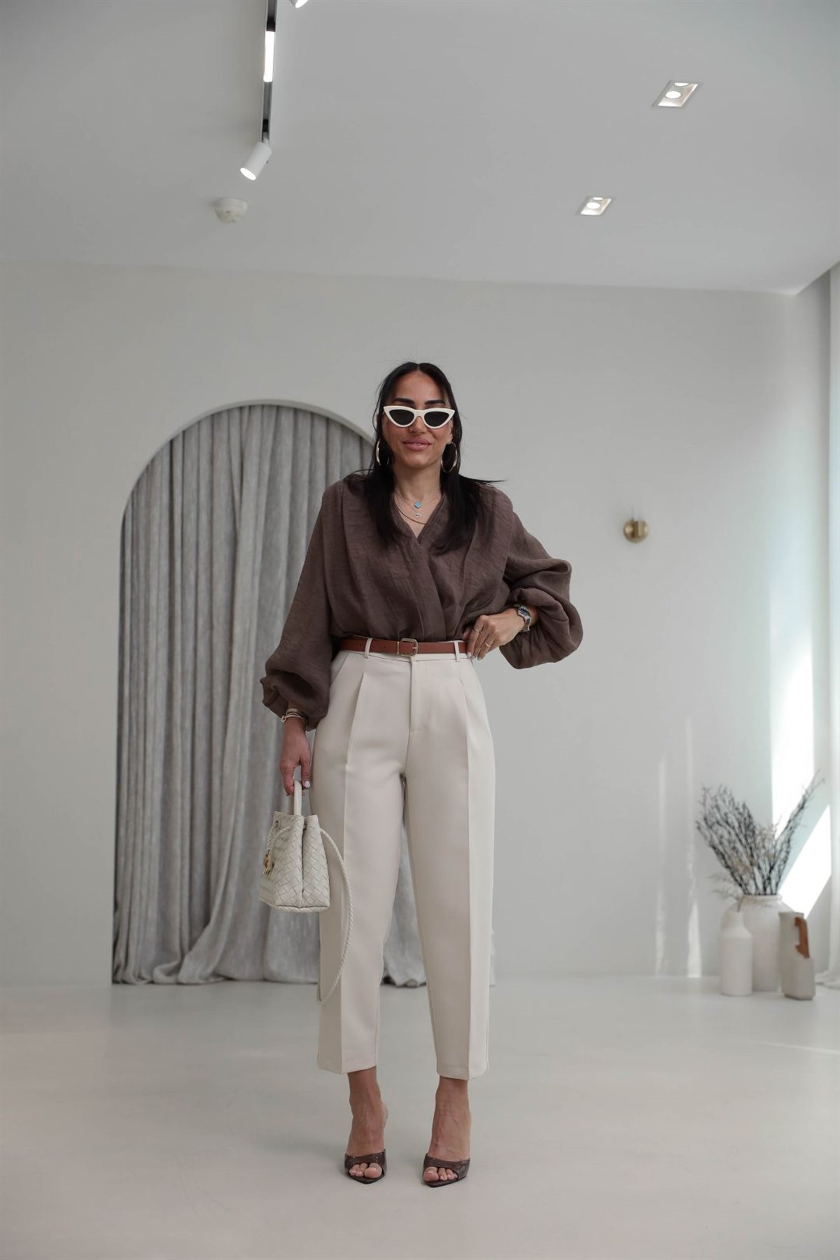 6394 Kemerli Double Havuç Pantolon BEJ