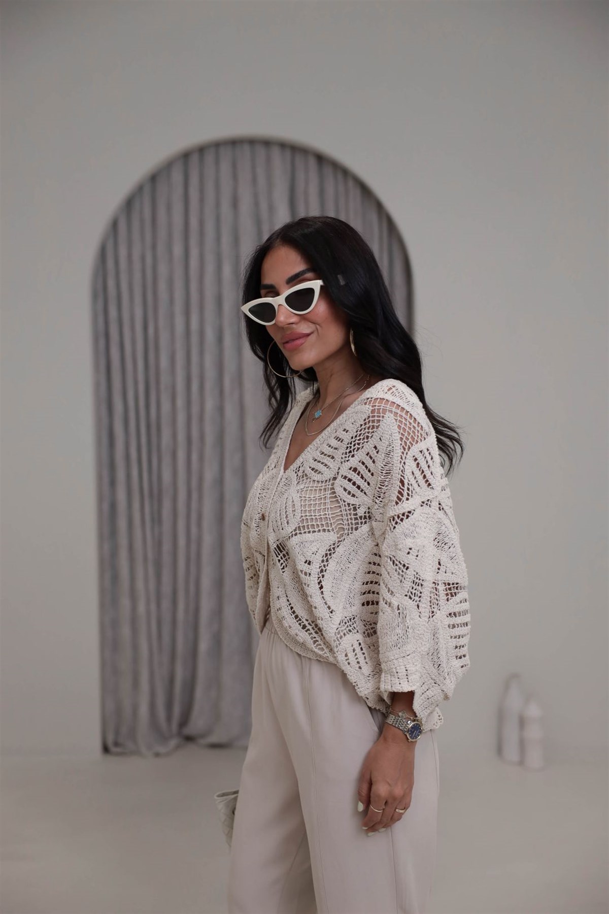 9798 İthal Ajurlu Kimono NATURAL