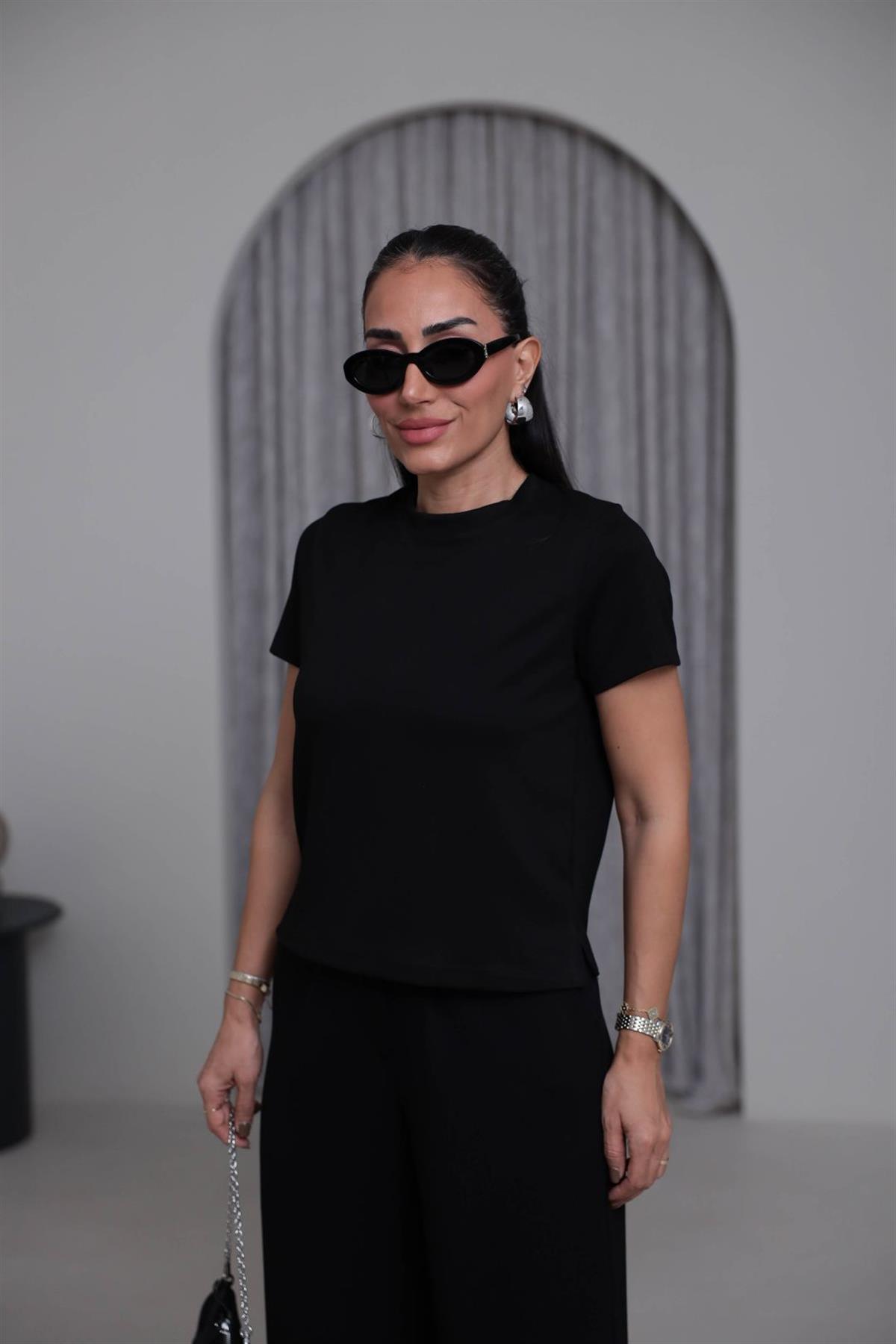 1120 Bisiklet Yaka Kısa Modal Tshirt SİYAH