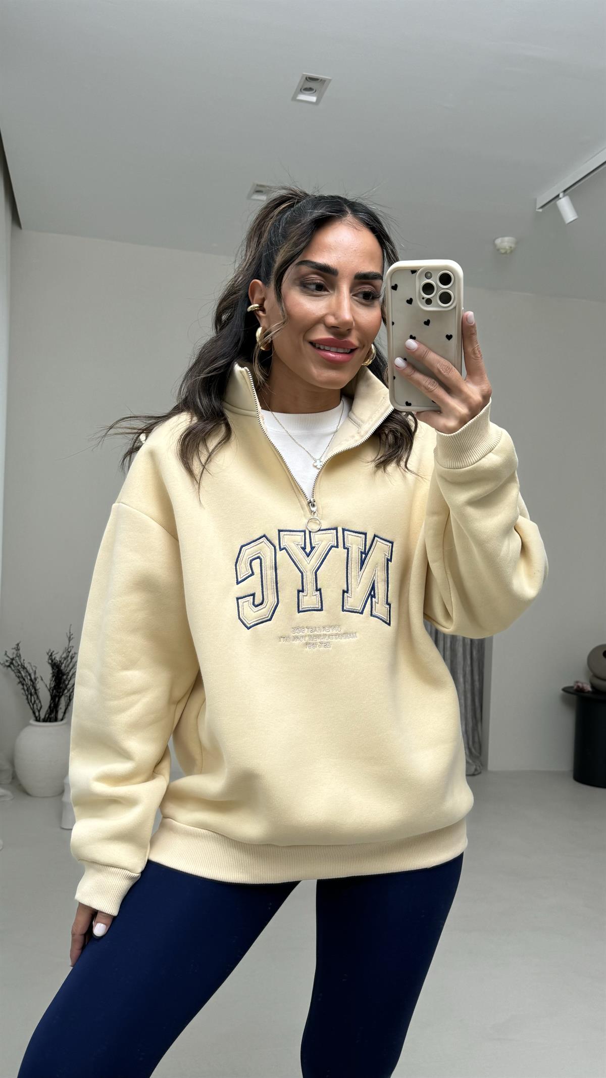 5002 Yarı Fermuarlı Baskılı Sweatshirt