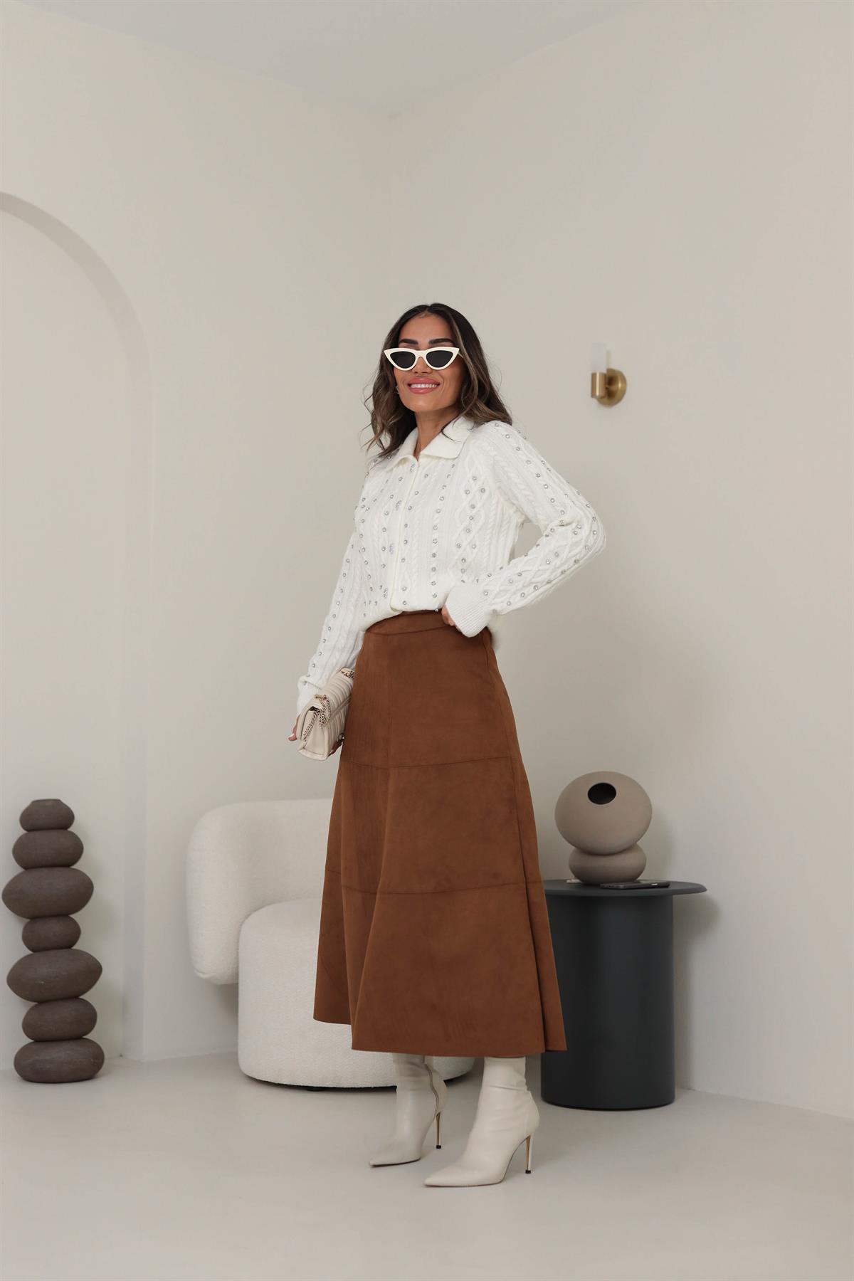 020 Taş İşlemeli Saç Örgülü Hırka