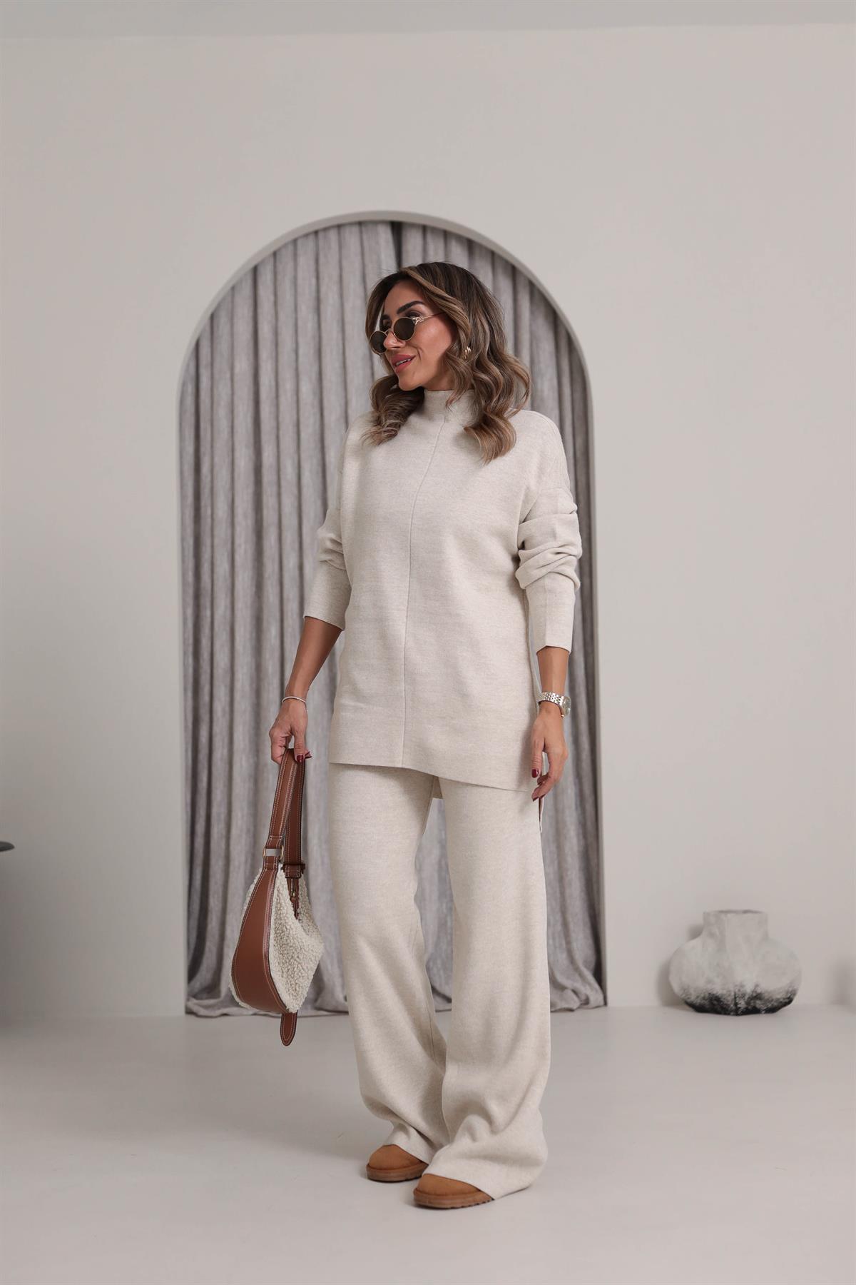 0001 Yarım Balıkçı Pantolonlu Triko Takım TAŞ