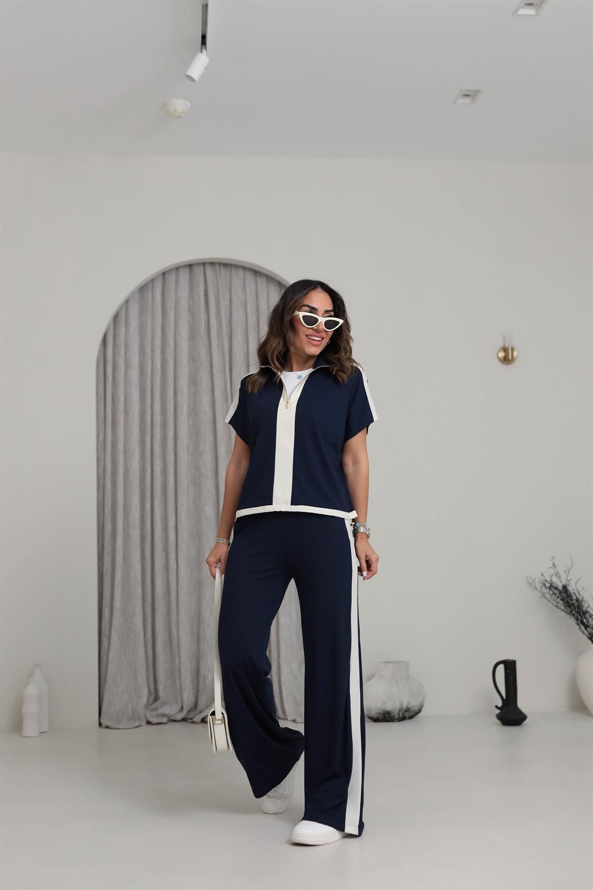 6497 Gold Fermuar Detaylı Modal Kumaş Pantolon Takım LACİVERT