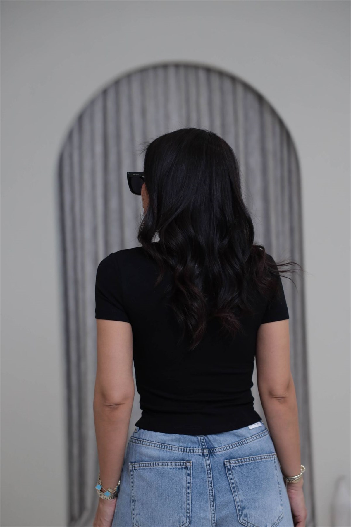 1704 Çıtçıt Düğmeli Kısa Kol Modal Tshirt SİYAH