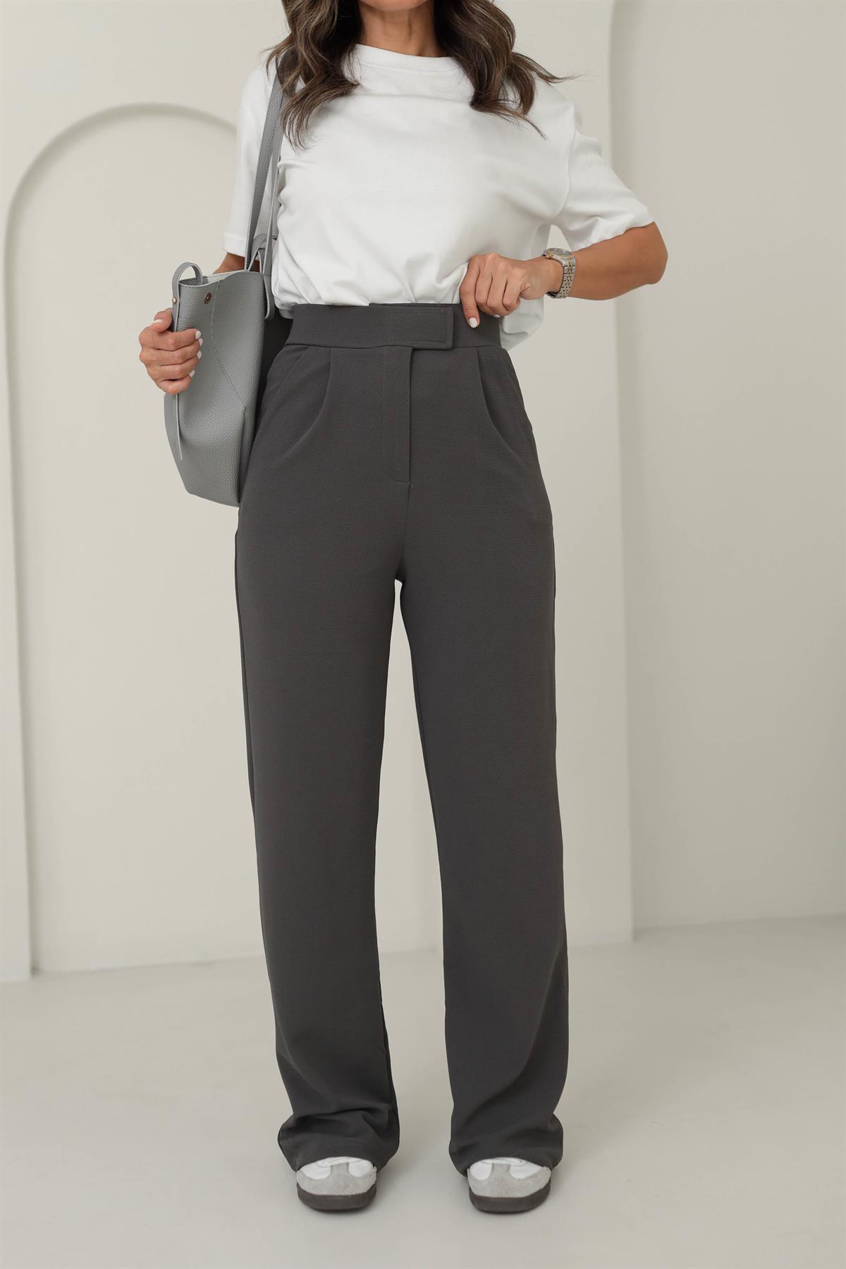 3826 Likralı Cırtlı Palazzo Pantolon ANTRASİT