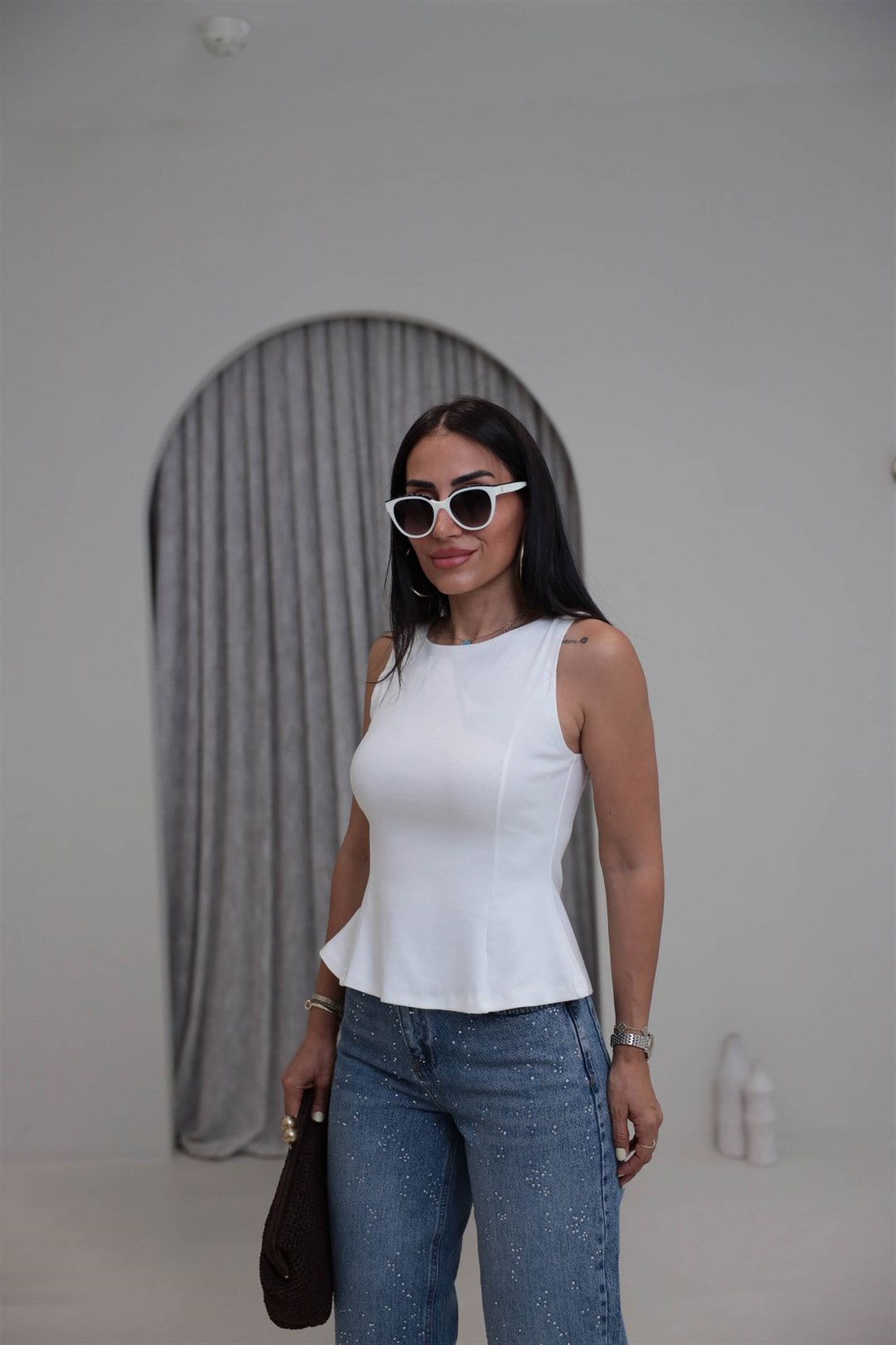 1919 Bisiklet Yaka Peplum Bluz EKRU