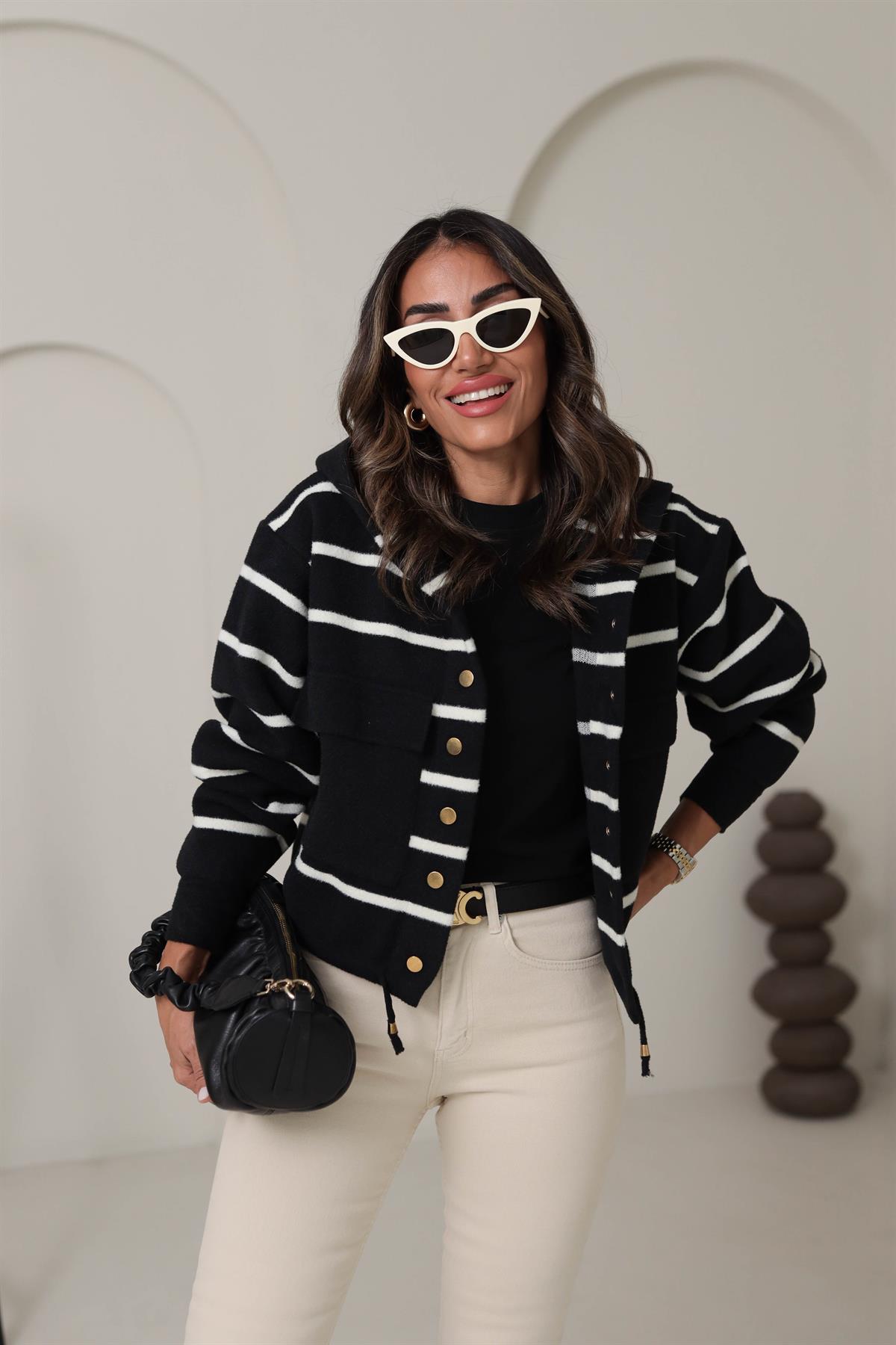 4600 Çıtçıtlı Cep Detay Çizgili Detay Ceket