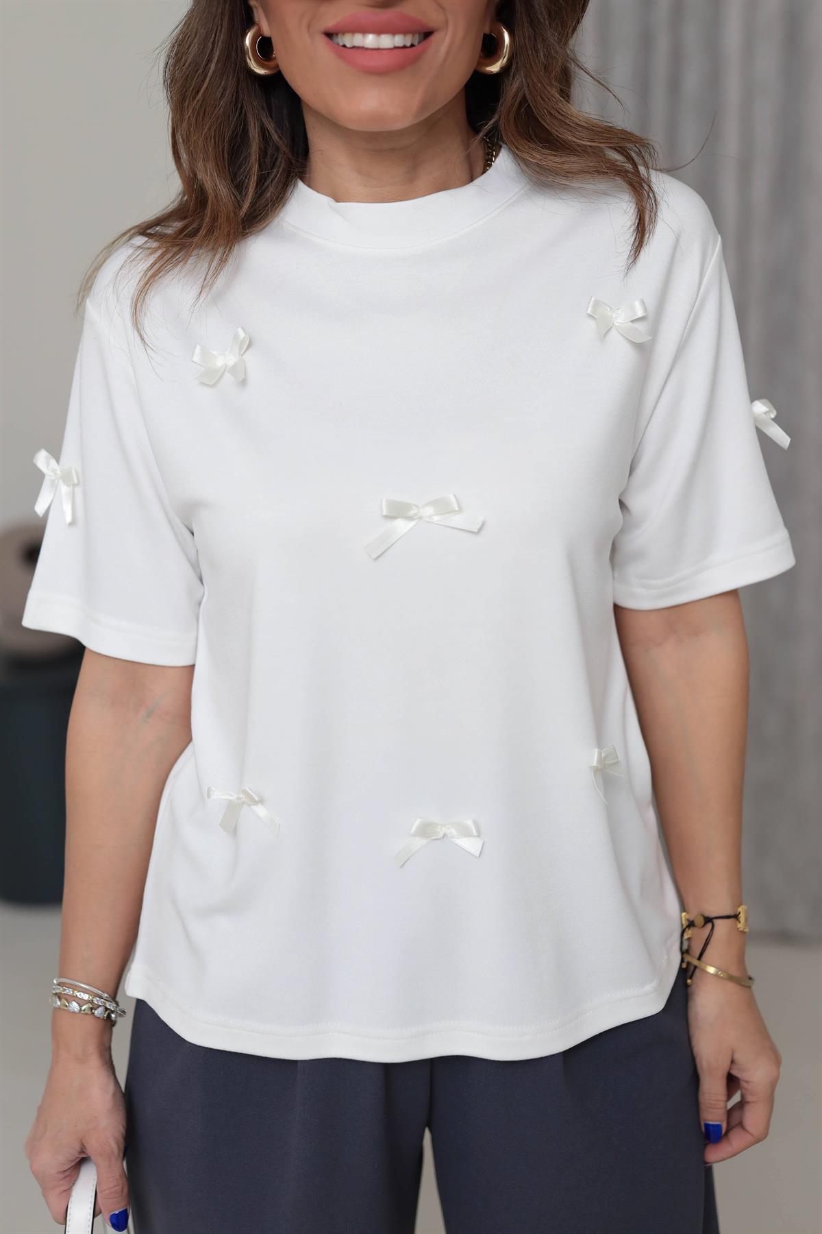 8110 Fiyonklu Pike Modal Tshirt EKRU