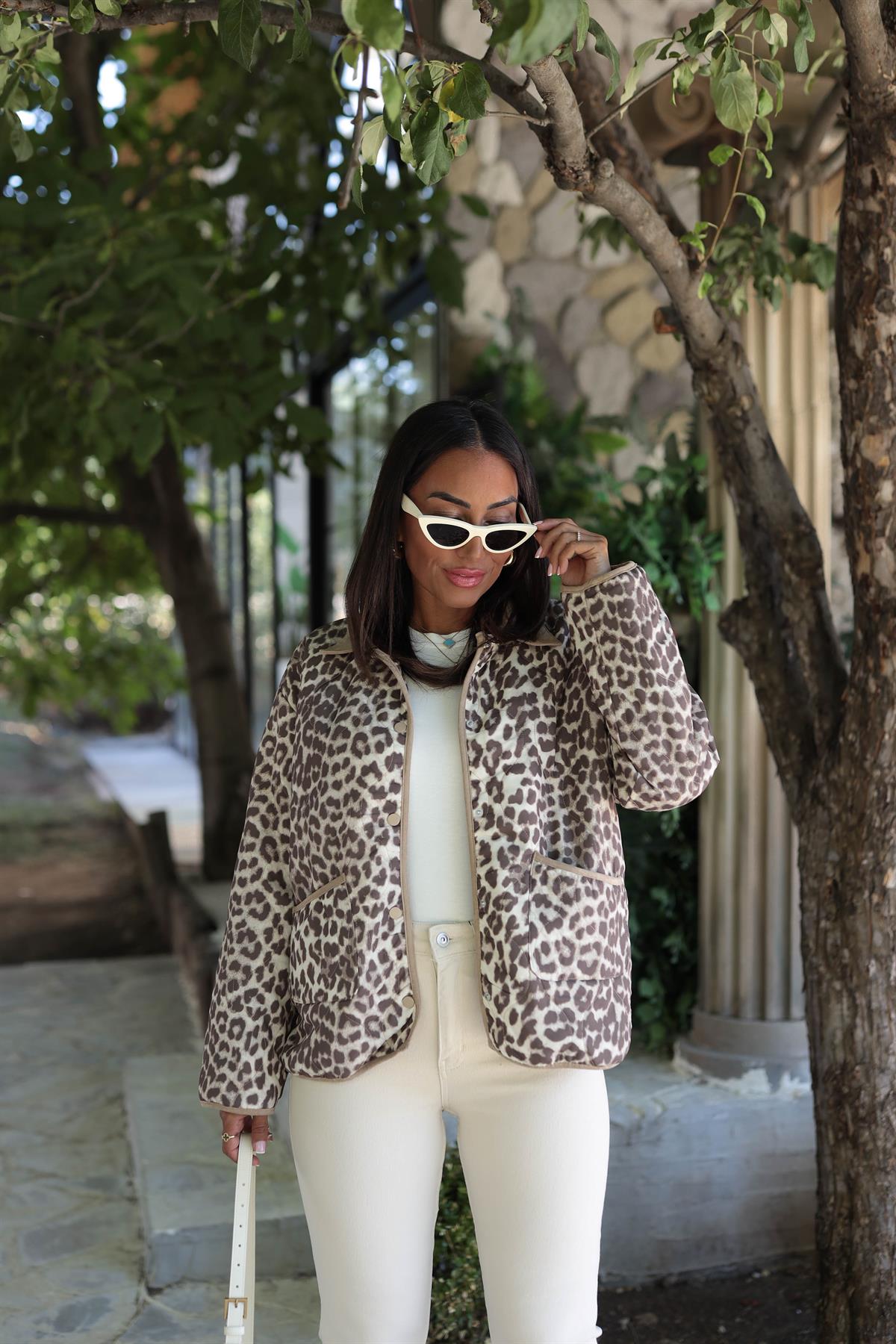 1016 Kapitone Cep Detaylı Çıtçıtlı Ceket LEOPAR