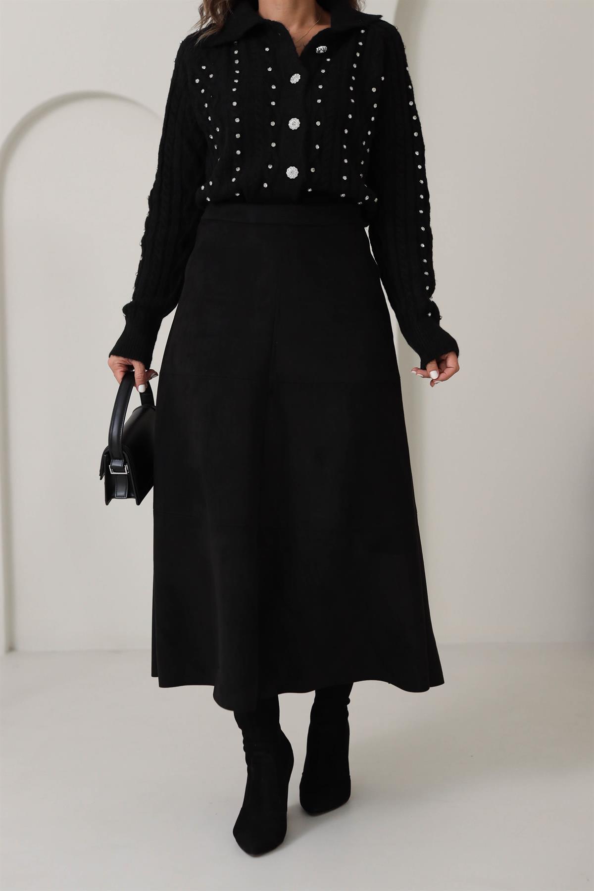 6559 Parçalı Nubuk Etek