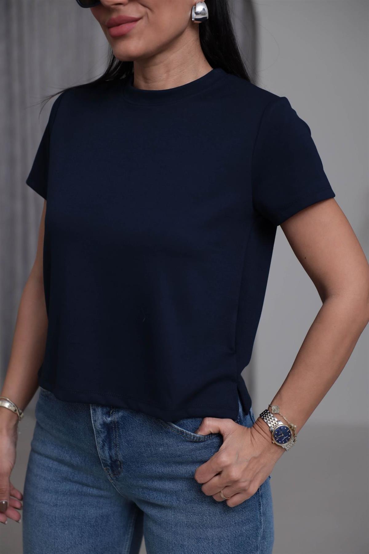 1120 Bisiklet Yaka Kısa Modal Tshirt LACİVERT