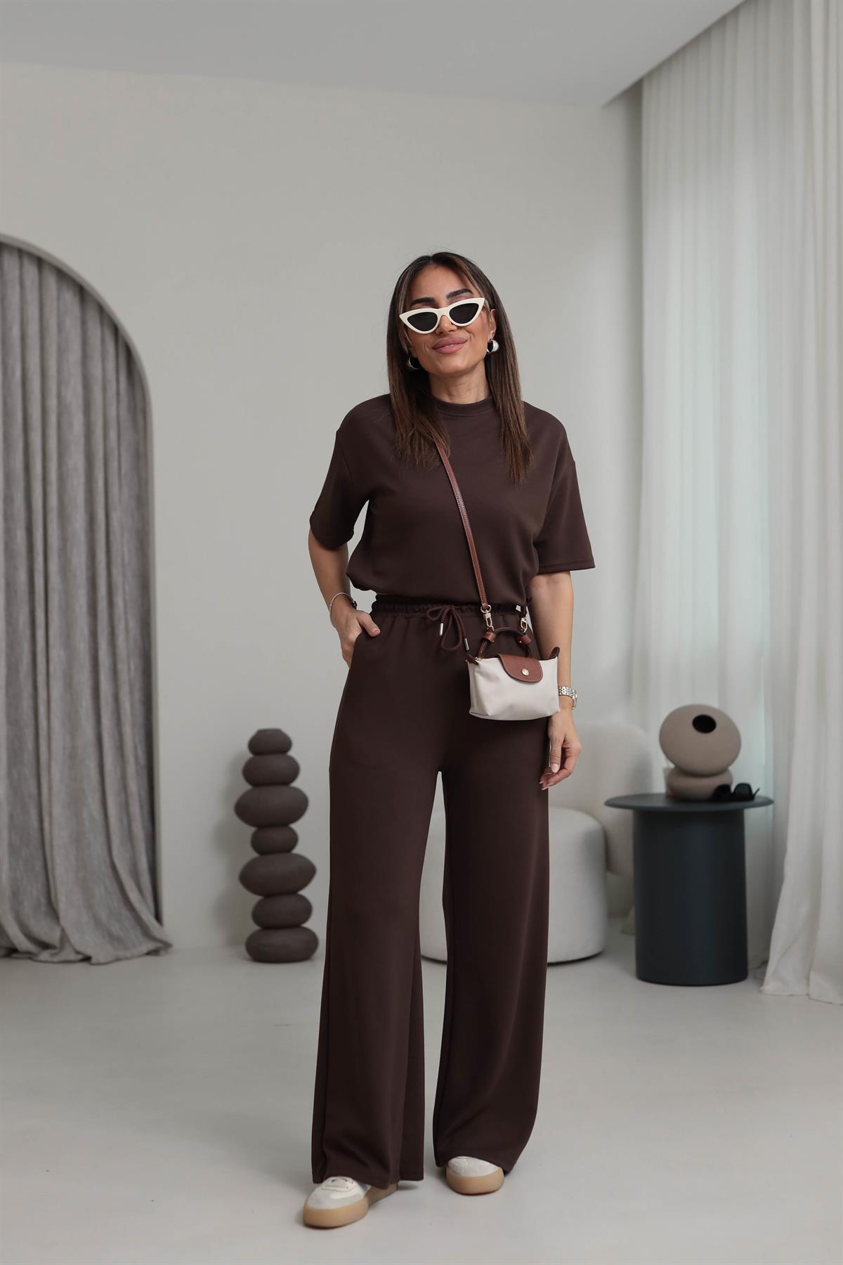 Bisiklet Yaka Modal Kumaş Rahat Takım ACI KAHVE