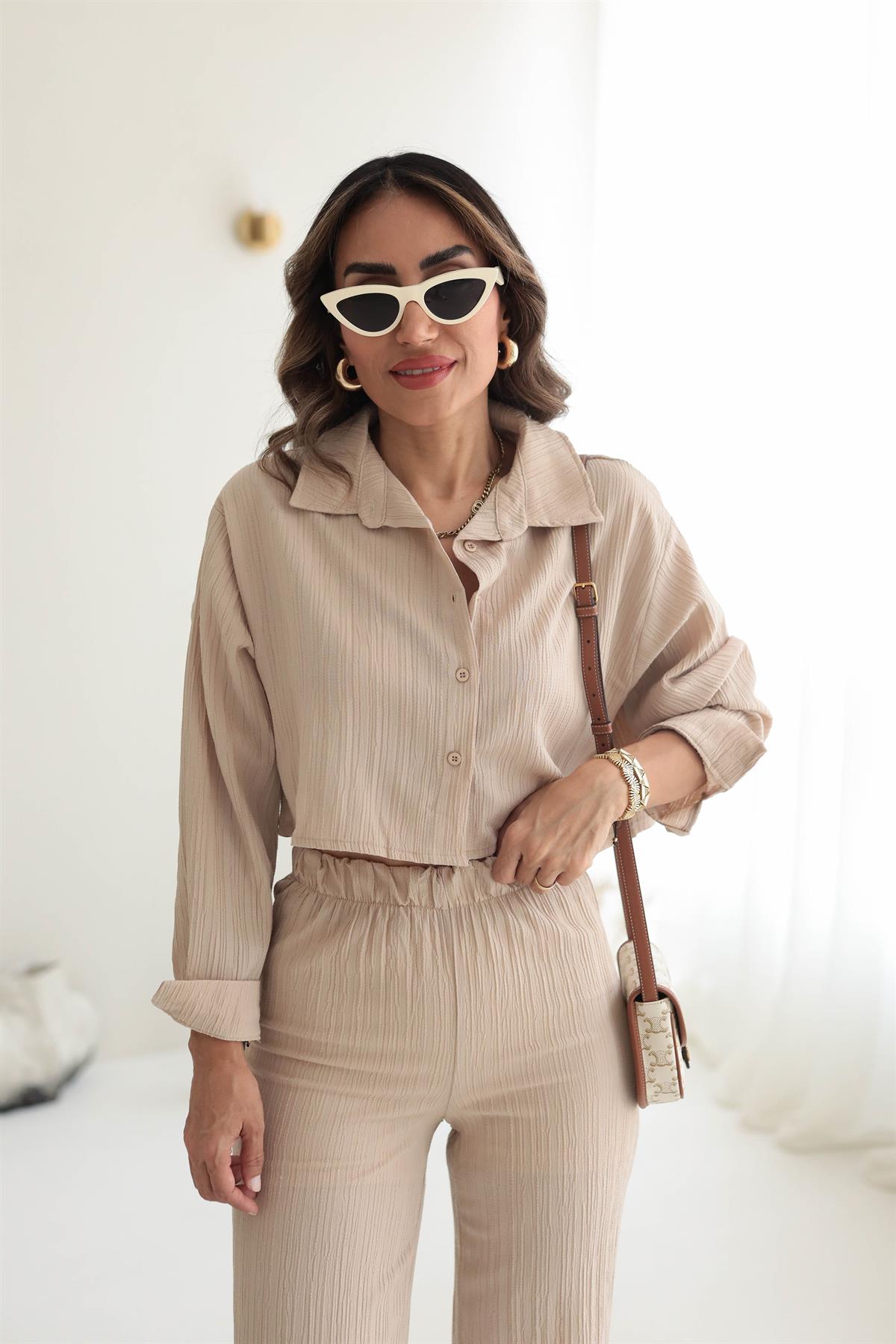 0042 Gömlek & Pantolon Gofre Takım