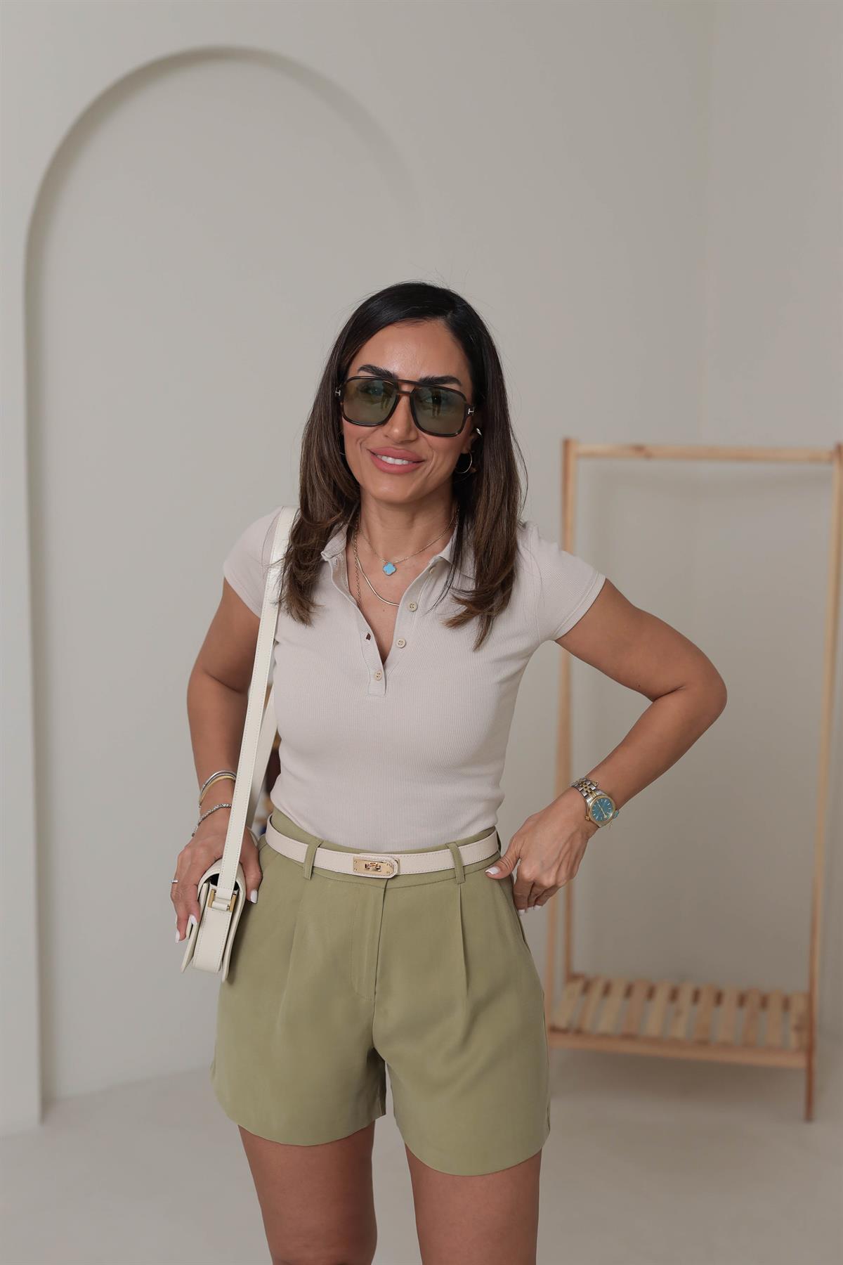 6890 Tencel Kumaş Şort OLİVE