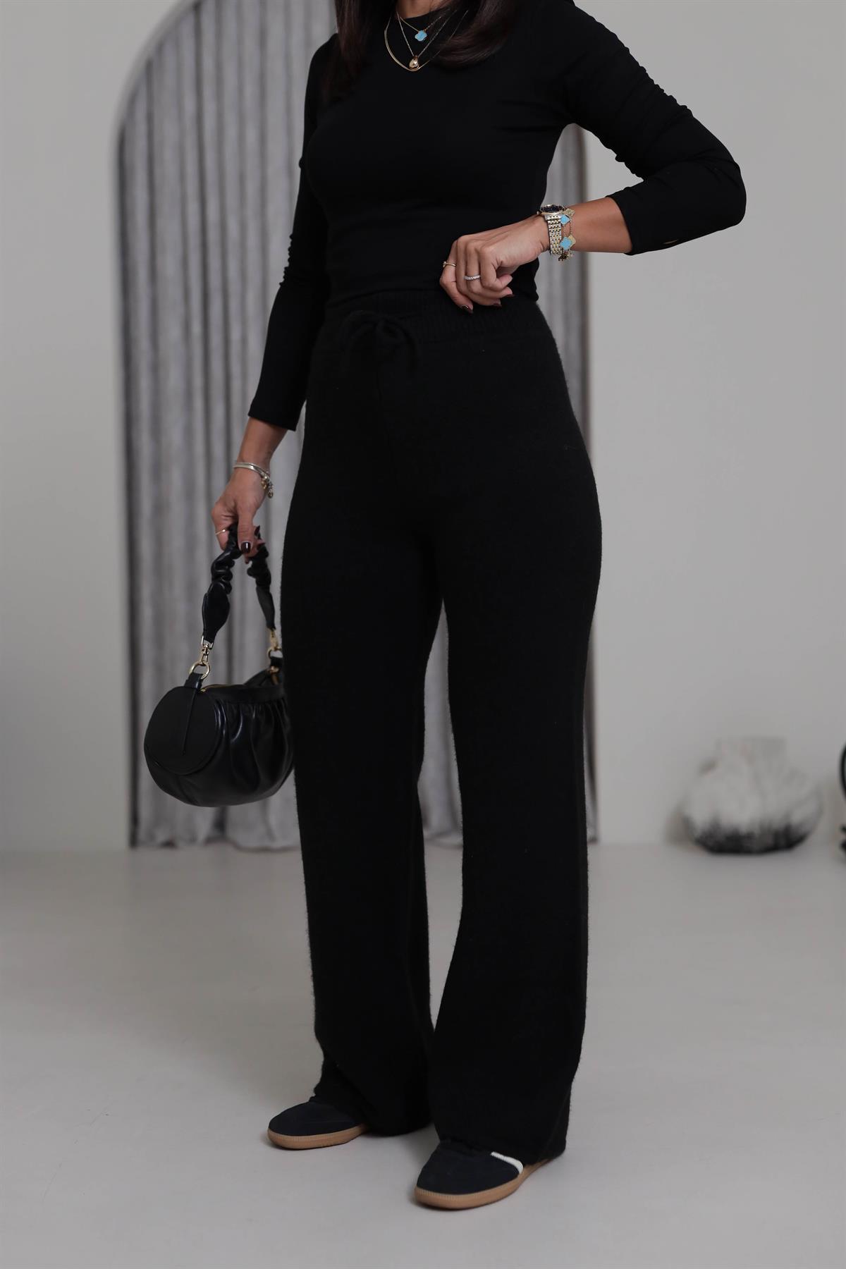 5051 Bağcıklı Triko Pantolon SİYAH