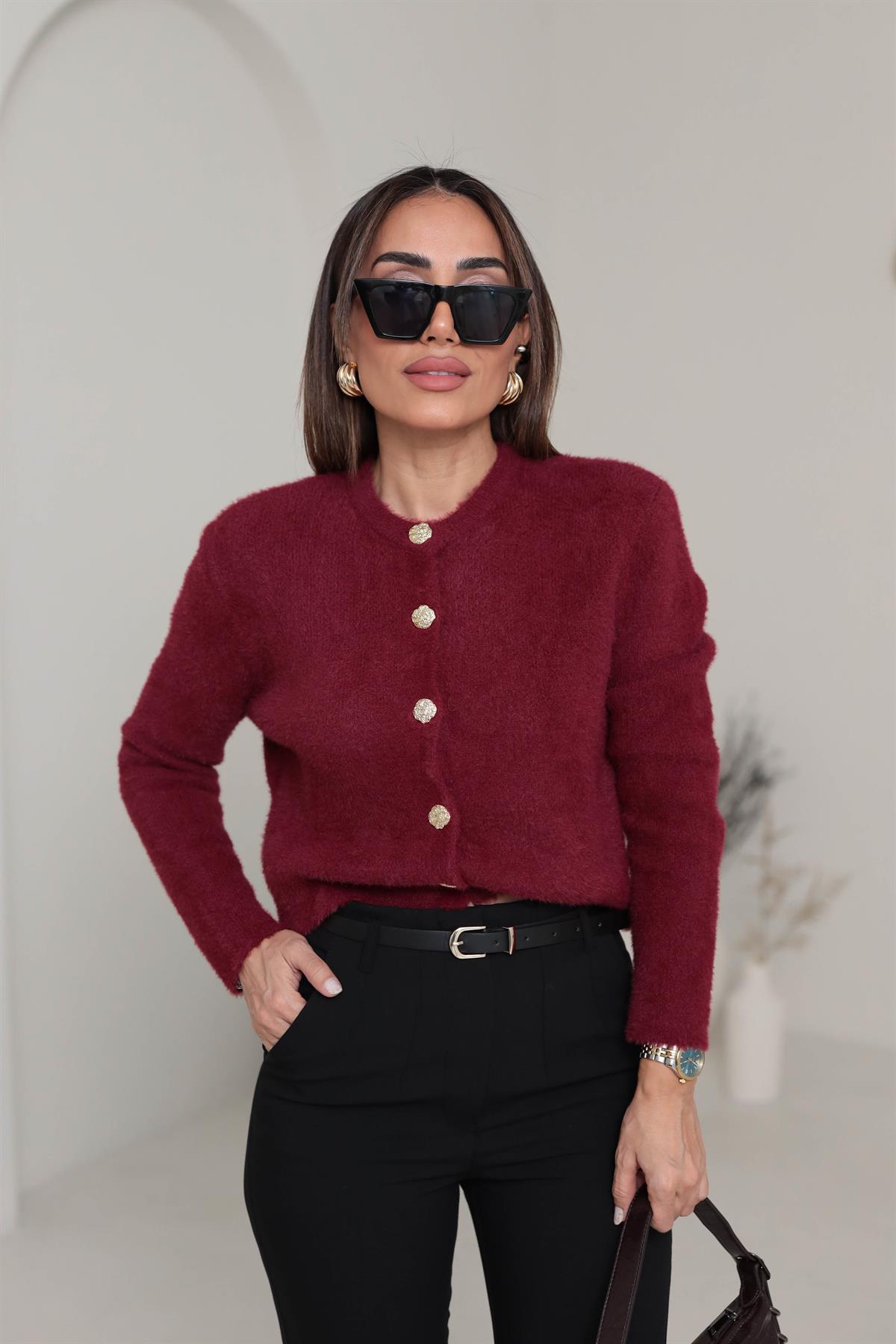 580 Bisiklet Yaka Yumoş Hırka BORDO