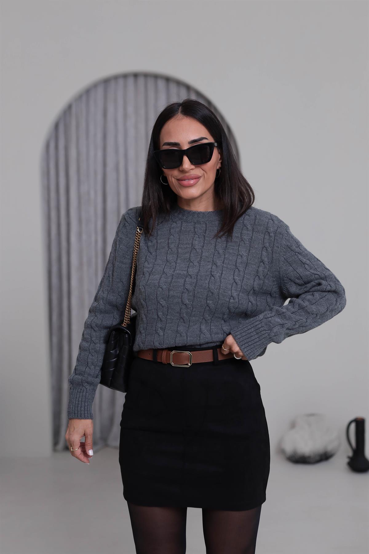 Bisiklet Yaka Örgü Kazak GRİ