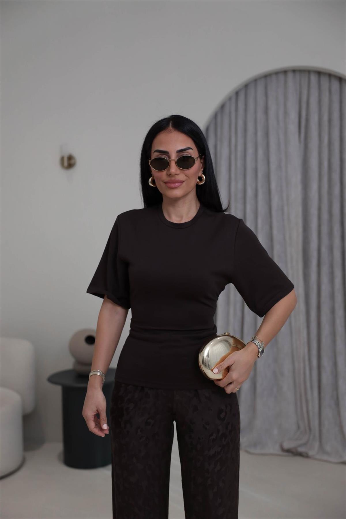 4238 Arkadan Bağlamalı Modal Tshirt KAHVE