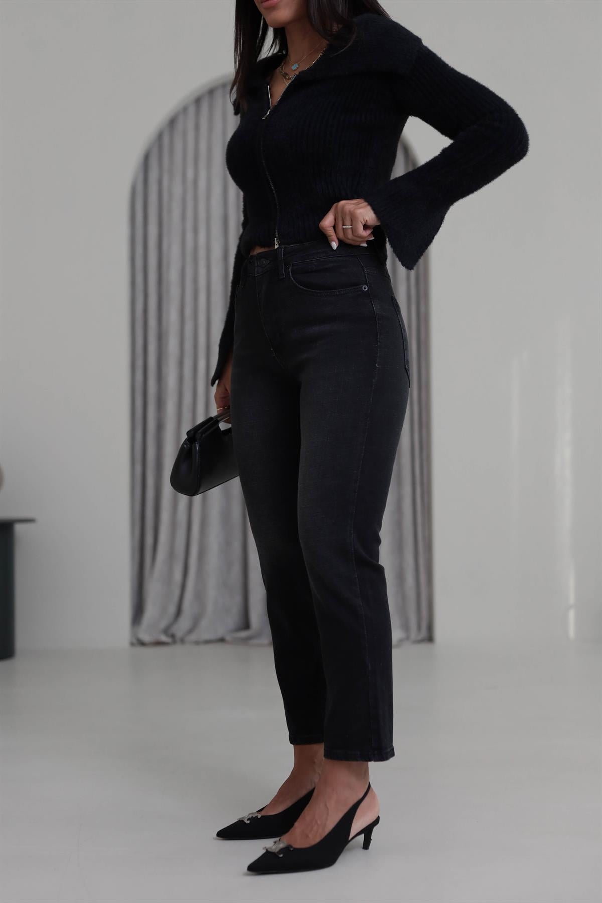 1419 ZA Likralı Mom Jean SİYAH