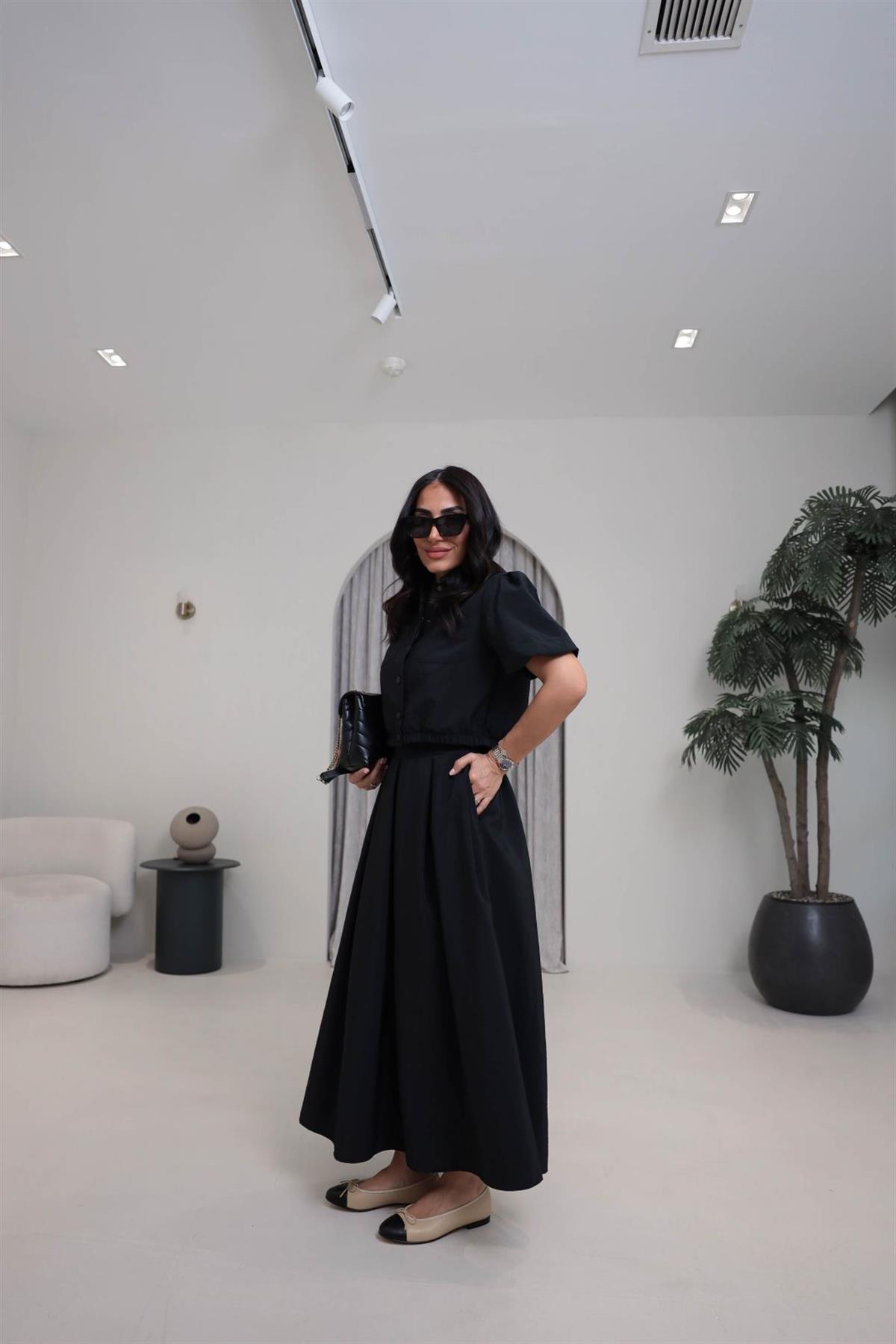 8075 Dokuma Cepli Gömlek Etek Takım SİYAH