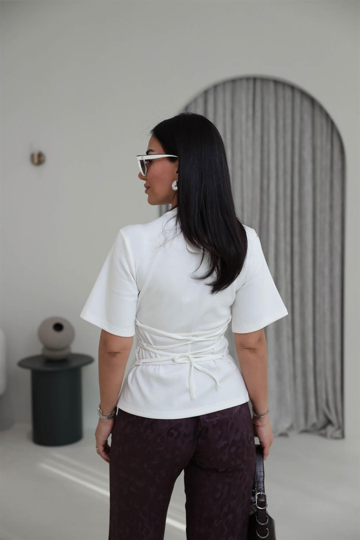 4238 Arkadan Bağlamalı Modal Tshirt EKRU