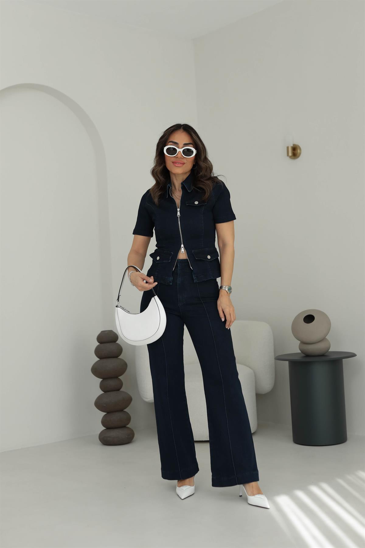 7051 Önü Çimalı Likralı Denim Pantolon LACİVERT