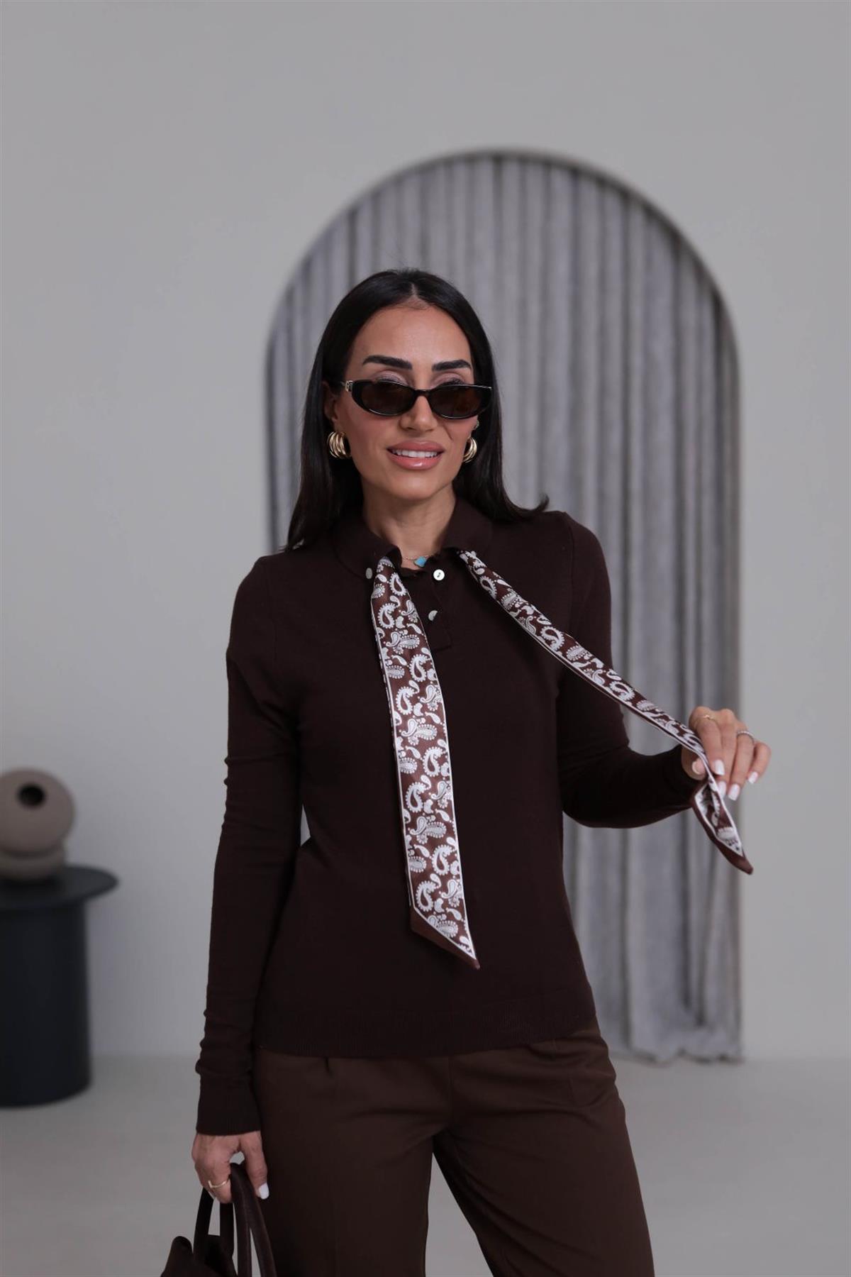 0097 Fularlı Corsman Triko ACI KAHVE