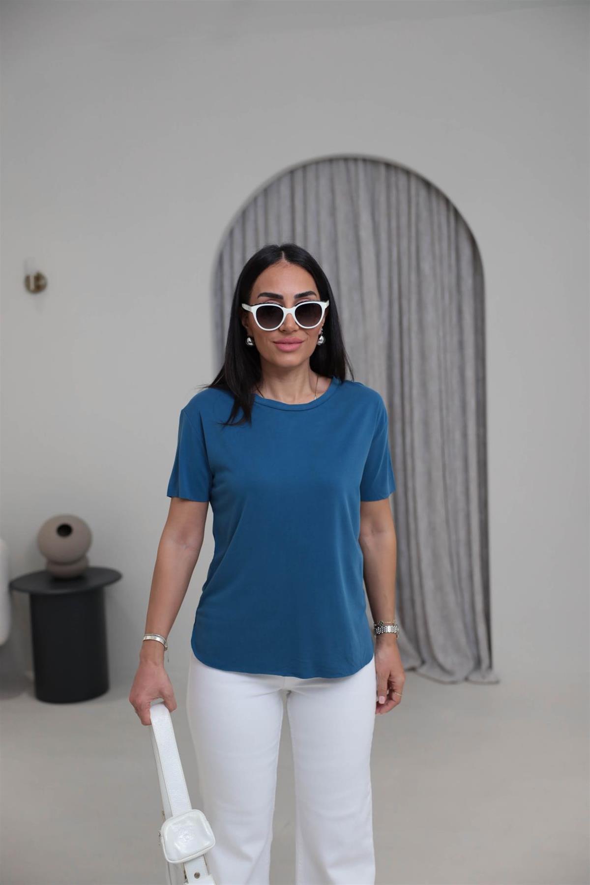 1020 Oys Lazer Kesikli Modal Tshirt Indigo