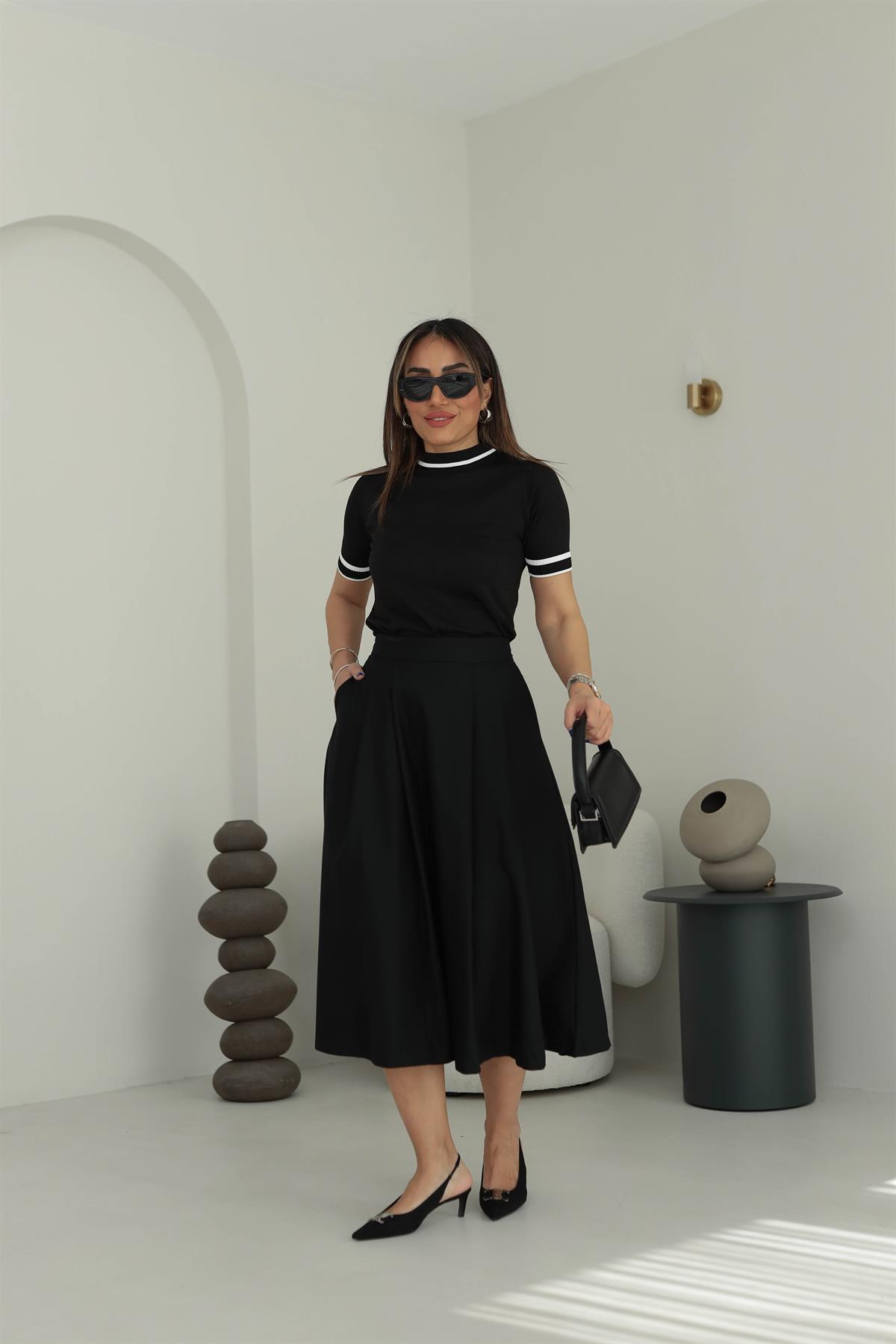 5152K Kloş Midi Etek SİYAH